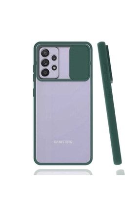 Samsung Galaxy A52 Uyumlu Kamera Korumalı Sürgülü Arkası Mat Silikon Telefon Kılıfı Yeşil tria522