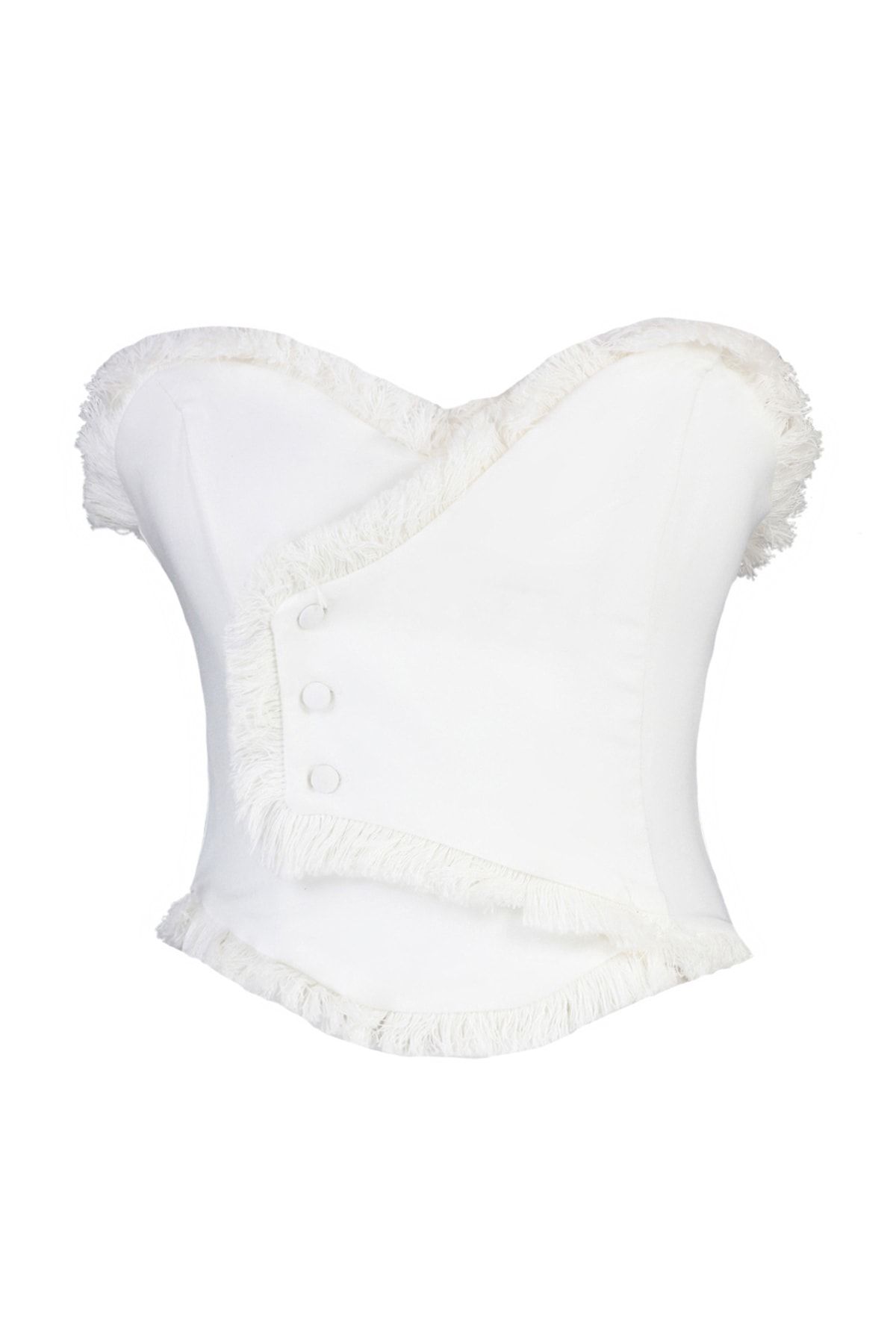 Trendyol Collection-Tasseled Ecru Woven Bustier - Lined and Body Shaper TPRSS22BS0070 7