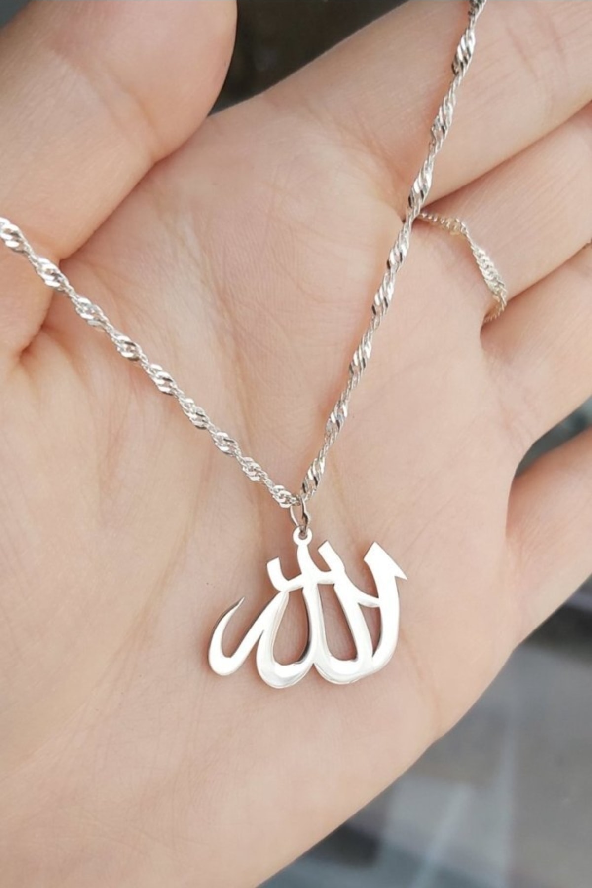 925 Ayar Gümüş Allah Lafzı Kolye - 40 cm
