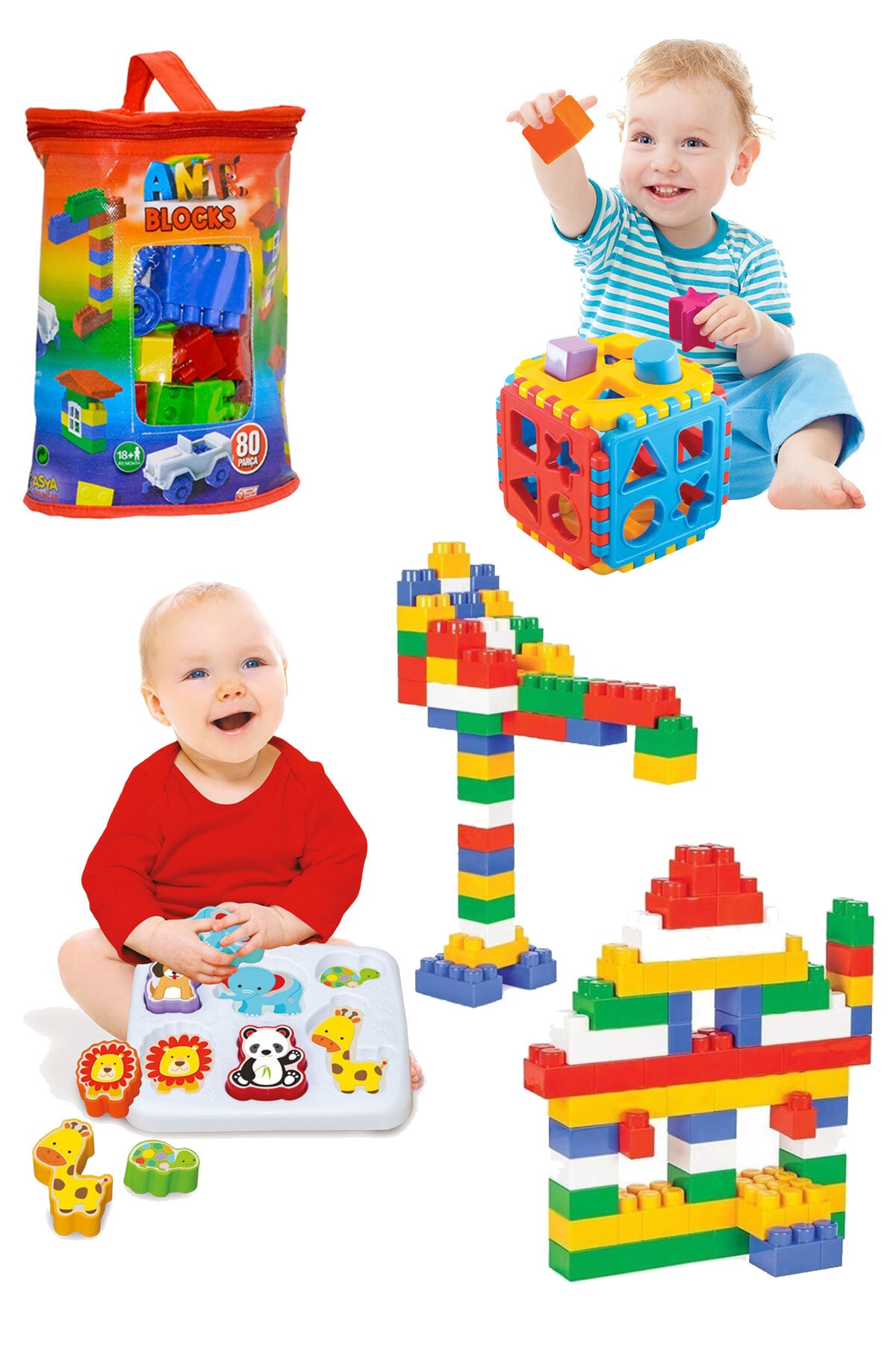 بازی آموزشی توئی بولتاک ۸۰ تکه بلوک ساختنی حیوانات بامزه، مجموعه تقویت هوش، ست بامزه