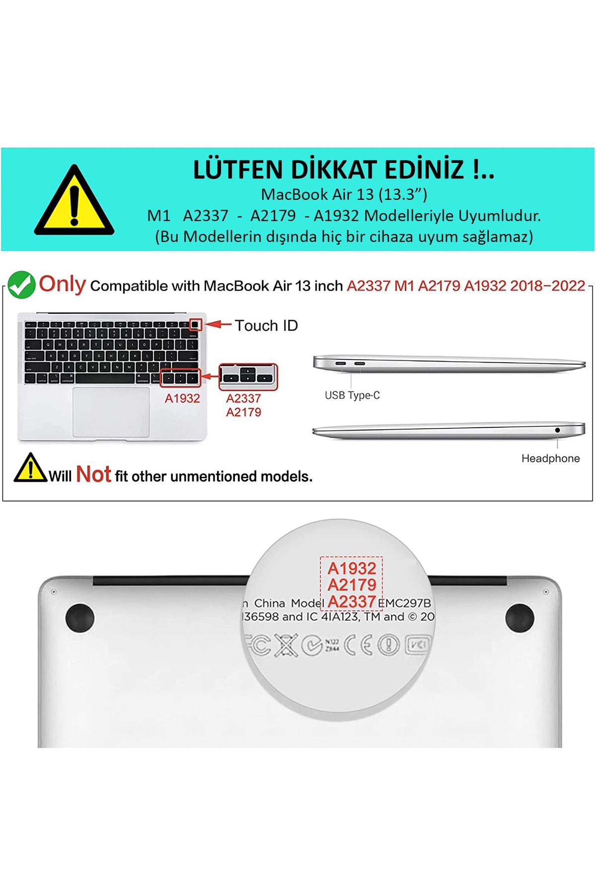 Apple Macbook Air 13" A1932 A2179 Şeffaf Koruma Uyumlu Kılıfı Kapak 2