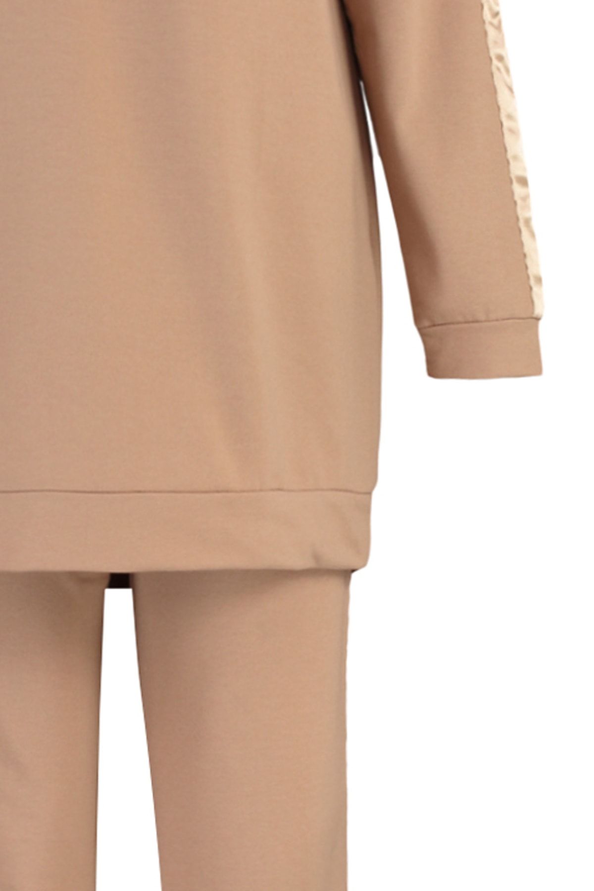 Trendyol Modest-Zestaw dresów z dzianiny w szczegółowe paski taupe TCTAW23EN00049 8