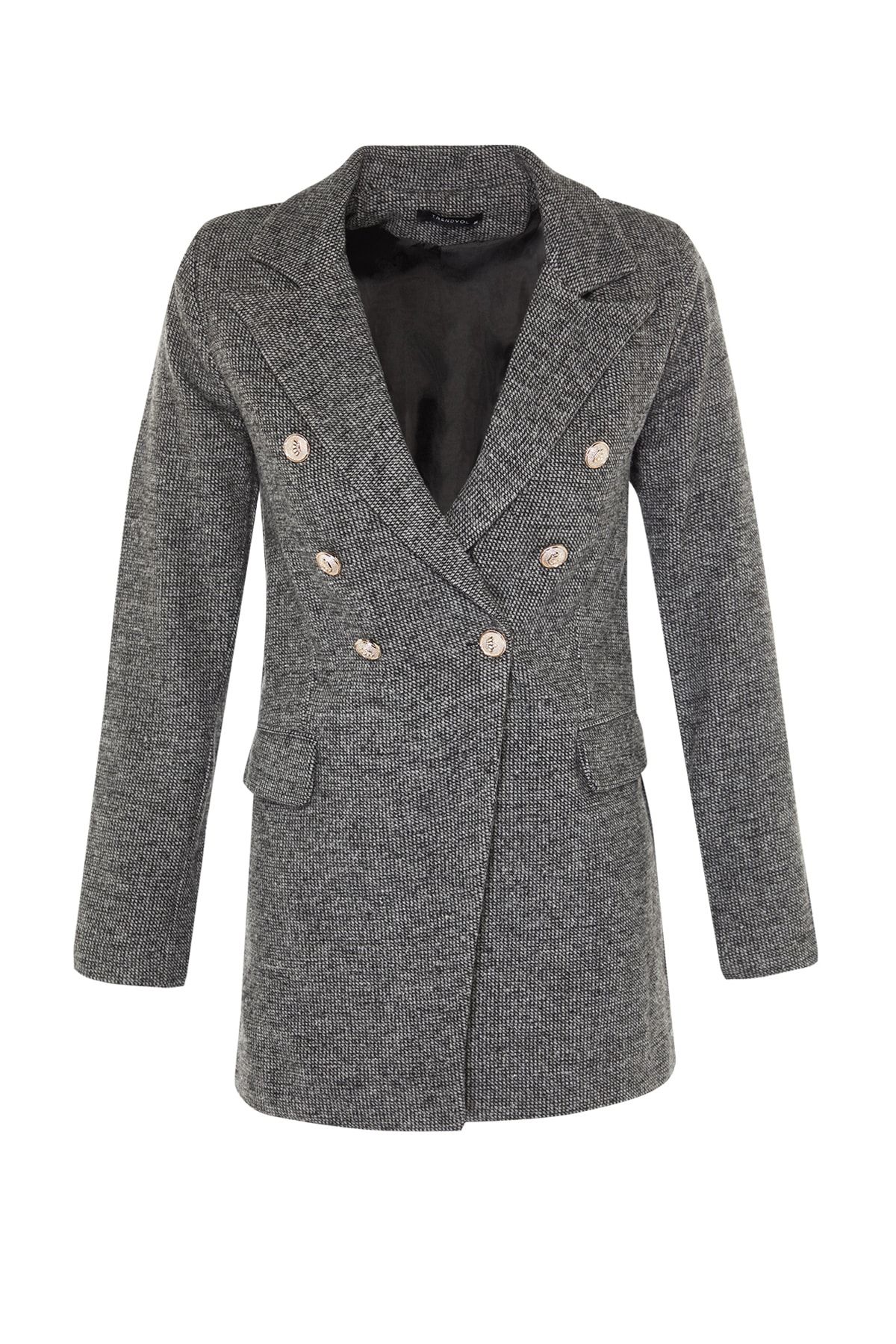 Trendyol Modest Gri Kırçıllı Düğme Detaylı Astarlı Blazer Dokuma Ceket TCTAW23CK00077 BY10566