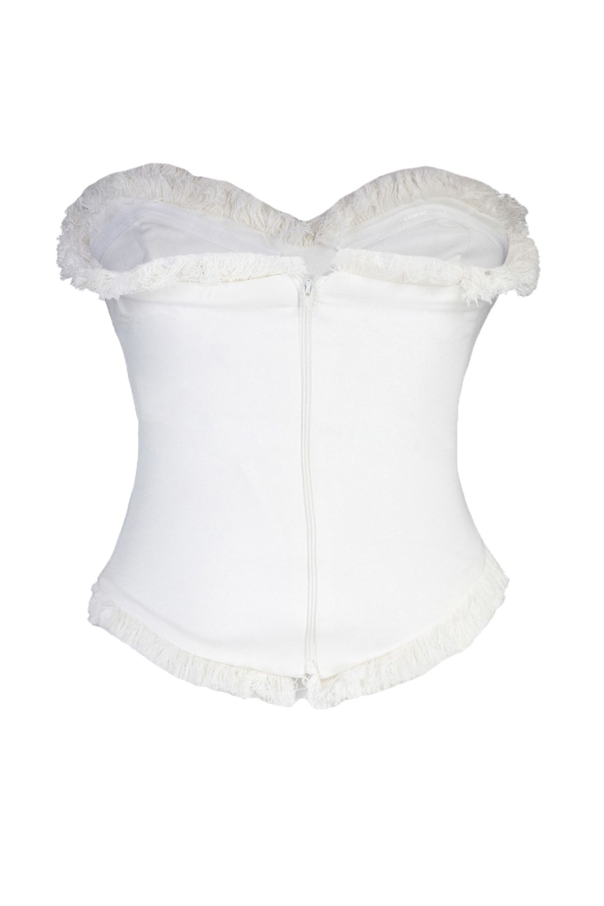 Trendyol Collection-Tasseled Ecru Woven Bustier - Lined and Body Shaper TPRSS22BS0070 8