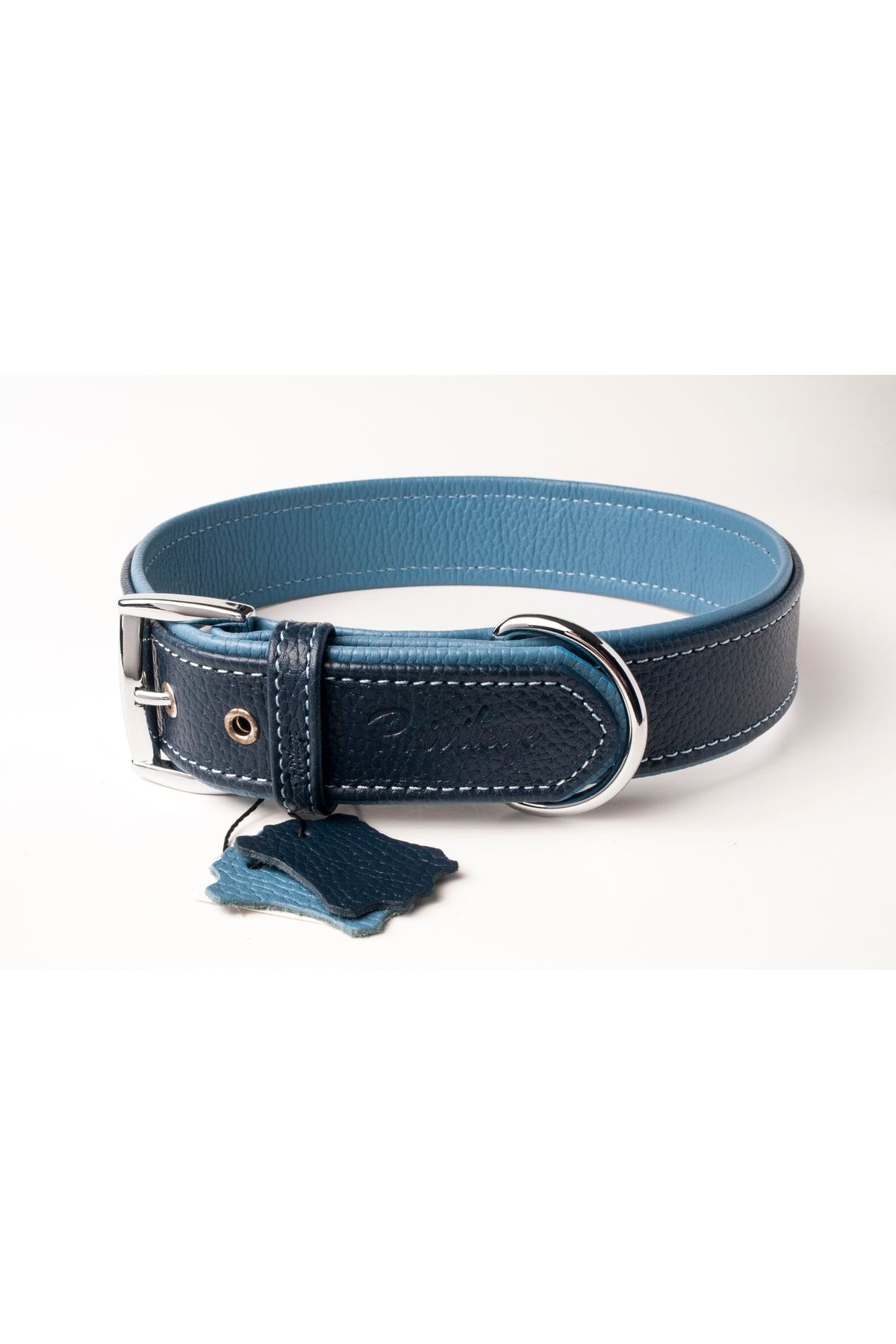 Privilege Flotter Hakiki Deri Köpek Boyun Tasması M Lacivert Mavi 3x38-47 Cm