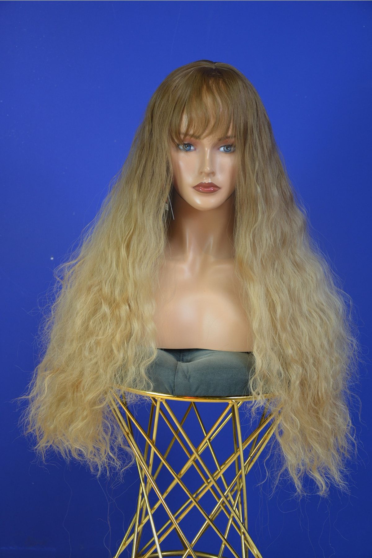 REMY HAİR Koyu Kahve - Karamel Afro Dalgalı Uzun Fiber Sentetik Perçemli Peruk