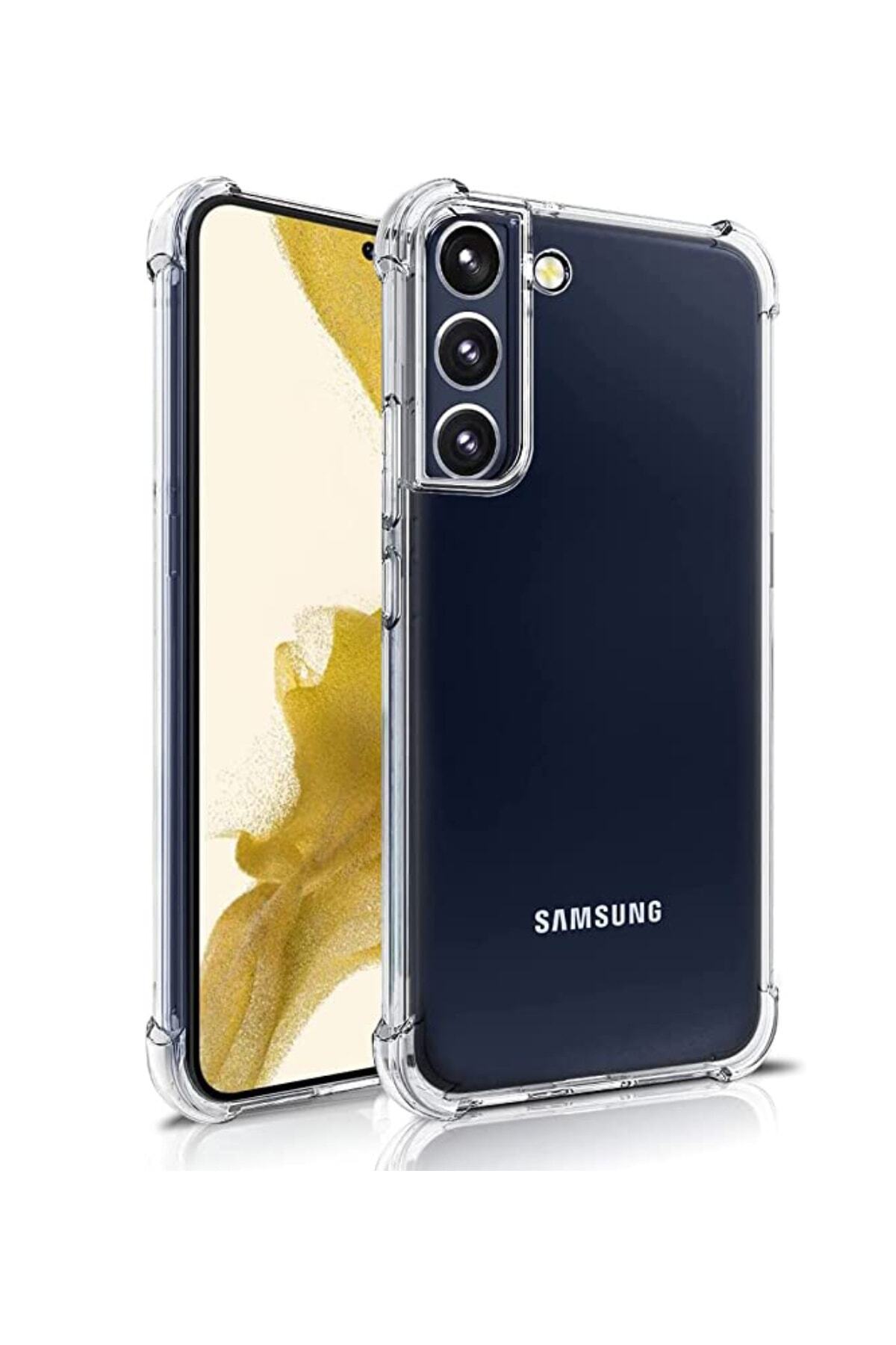 Samsung Galaxy S22 Plus ile Uyumlu Kapak Kamera Korumalı Antişok Airbag Köşe Korumalı Silikon Şeffaf Kılıf