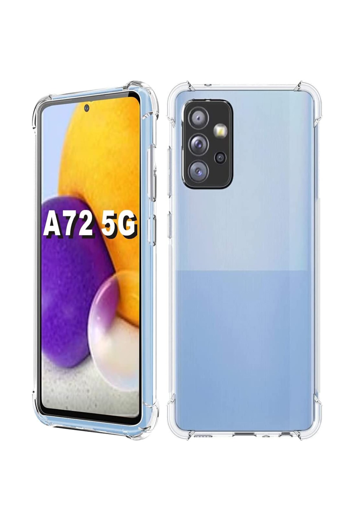 Samsung Galaxy A72 ile Uyumlu Kapak Kamera Korumalı Antişok Airbag Köşe Korumalı Silikon Şeffaf Kılıf