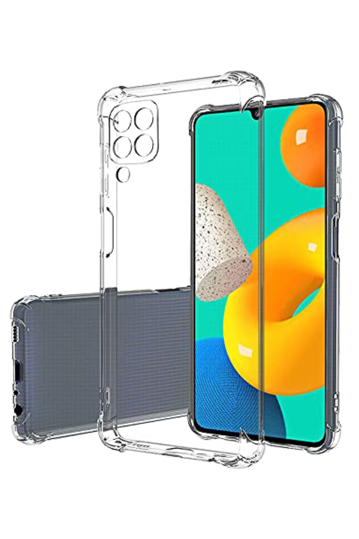 Samsung Galaxy M32 ile Uyumlu Kapak Kamera Korumalı Antişok Airbag Köşe Korumalı Silikon Şeffaf Kılıf