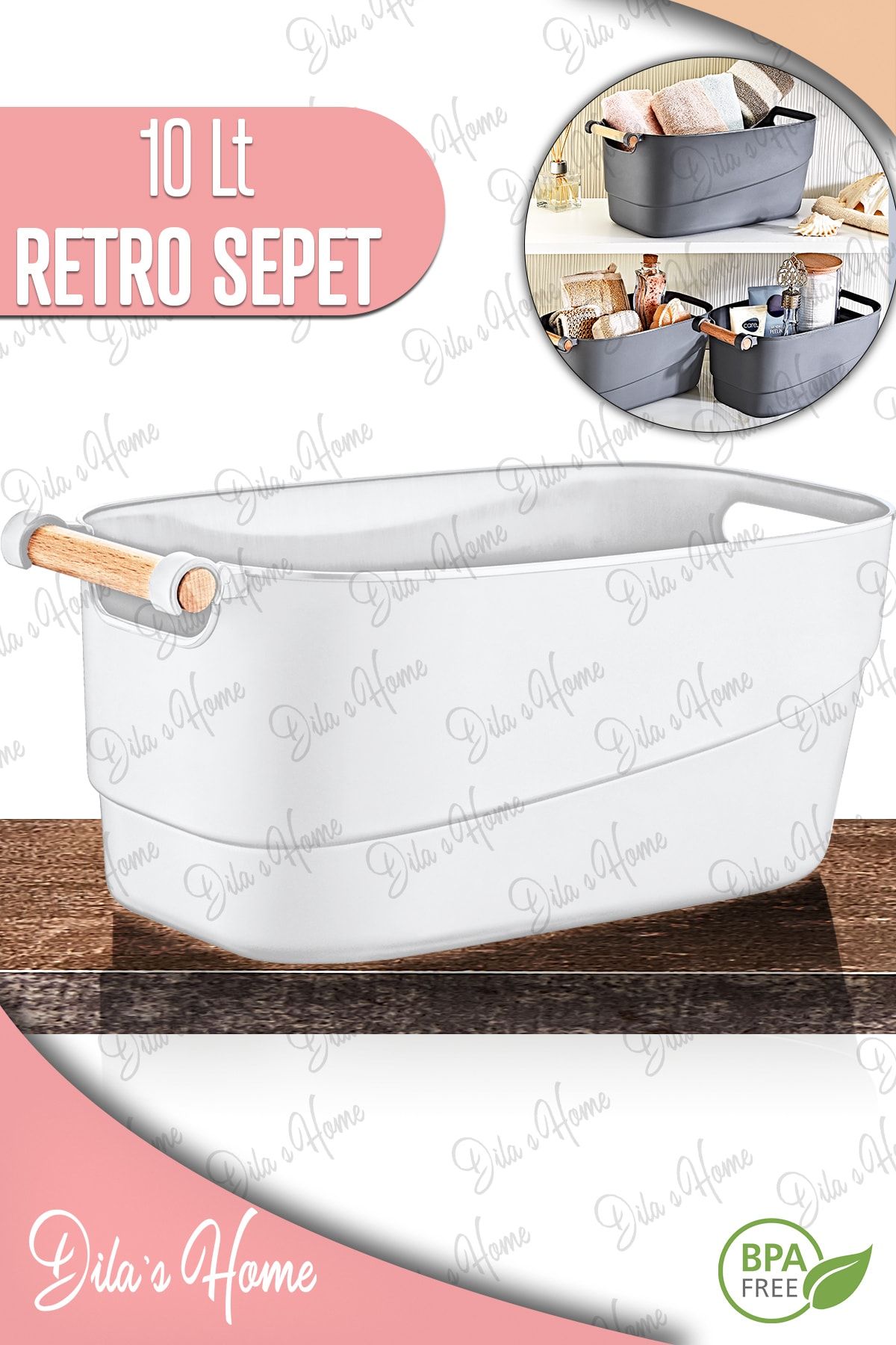 Dila’s home 10lt Beyaz Retro Banyo Mutfak Sepet