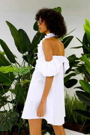Özel Tasarım Couture Beyaz Düğme Detaylı Mini Elbise Rheme-30