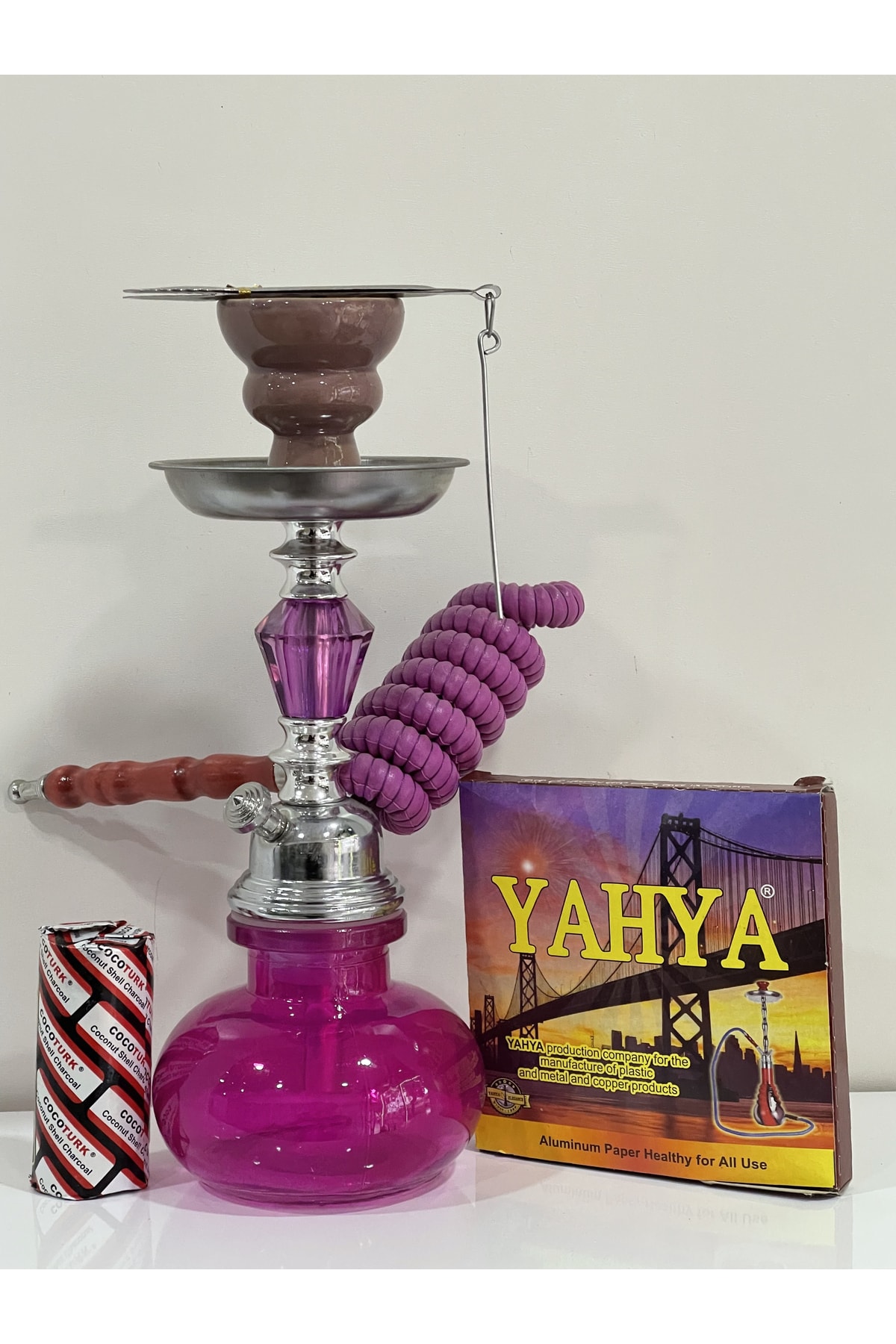 lujo基本3点セット Seçkin Tabacco 3'lü Özel Cam Işlemeli Lüx Nargile Takımı Seti