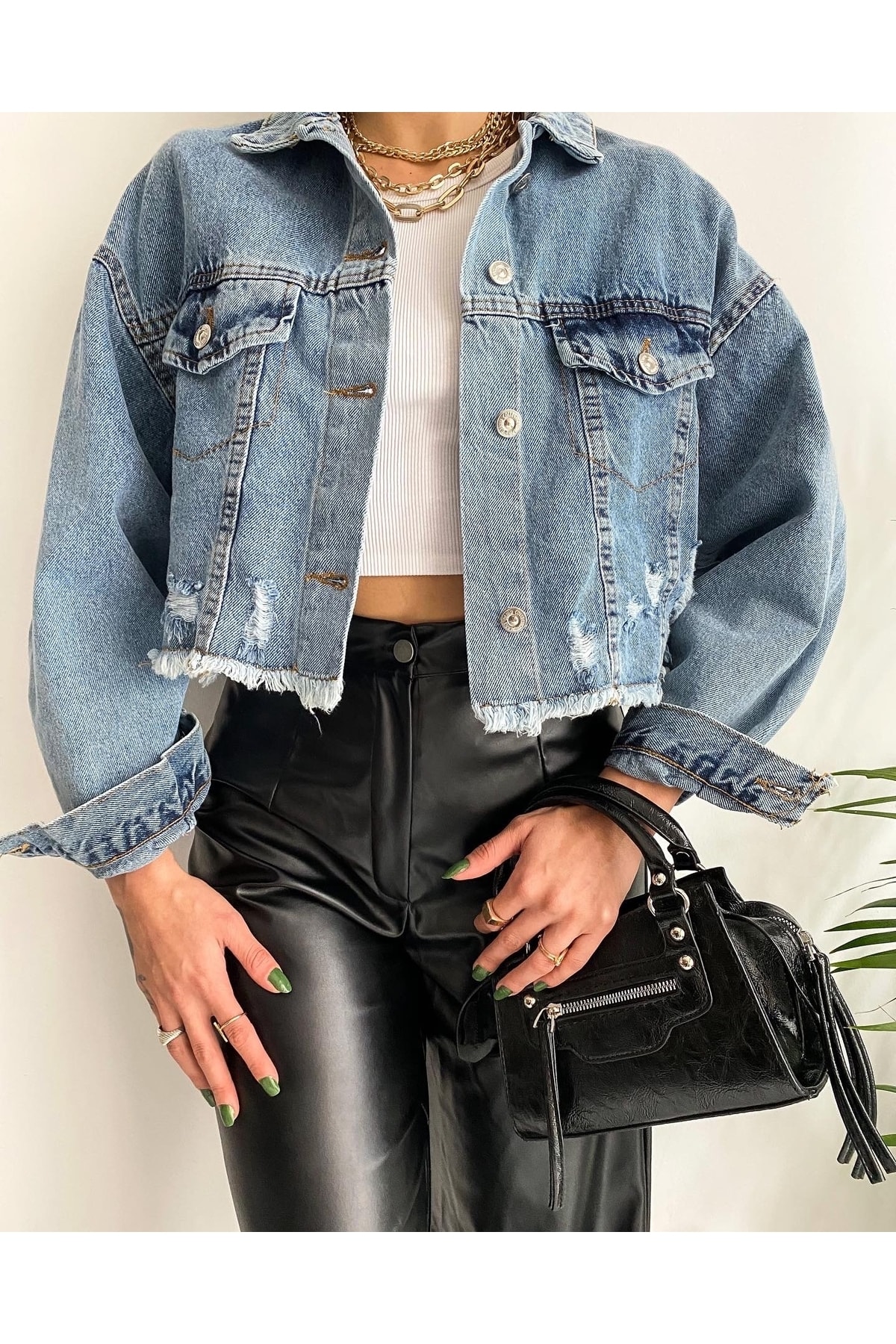 Ekim Store  Crop Denim Ceket - Görsel 3