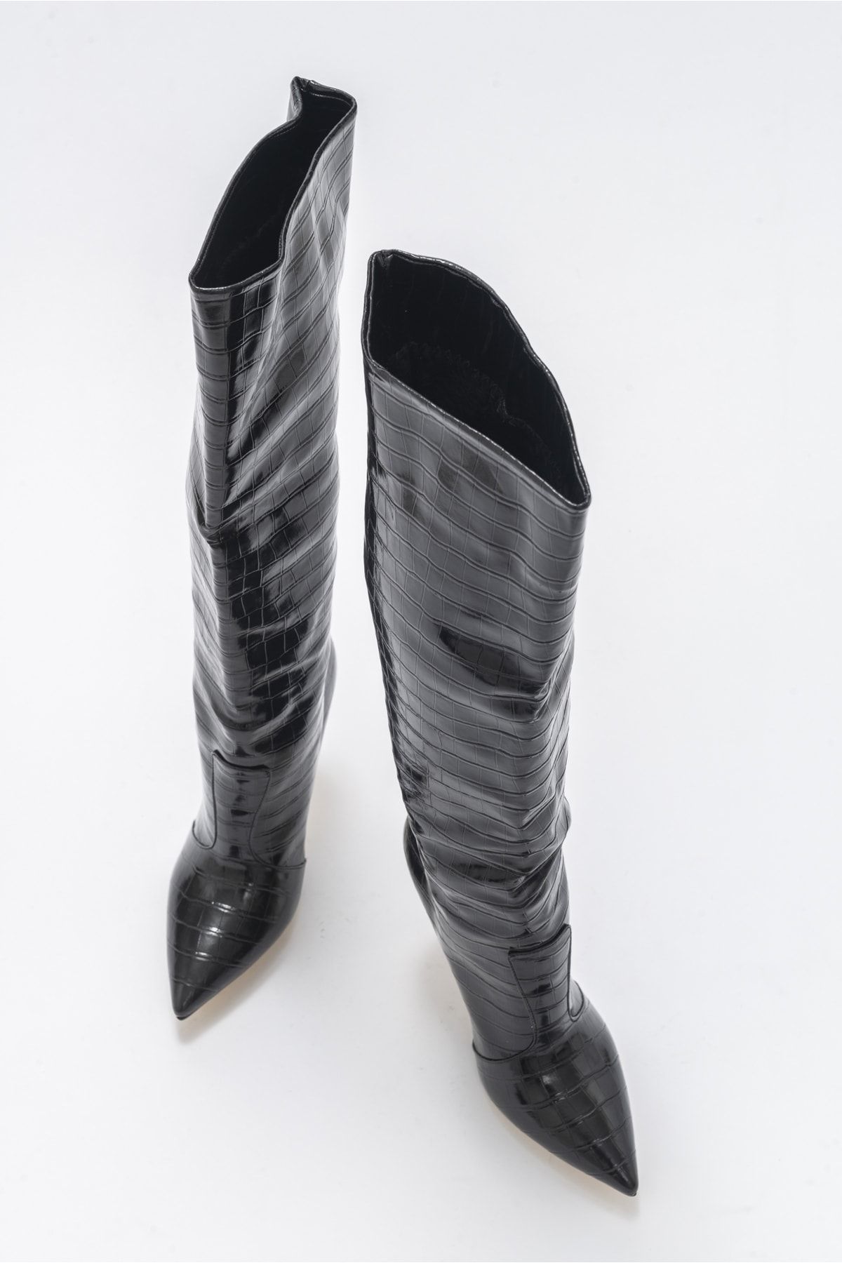 چکمه سیاه زنانه کفش پاشنه چاپی نیروی دریایی luvishoes