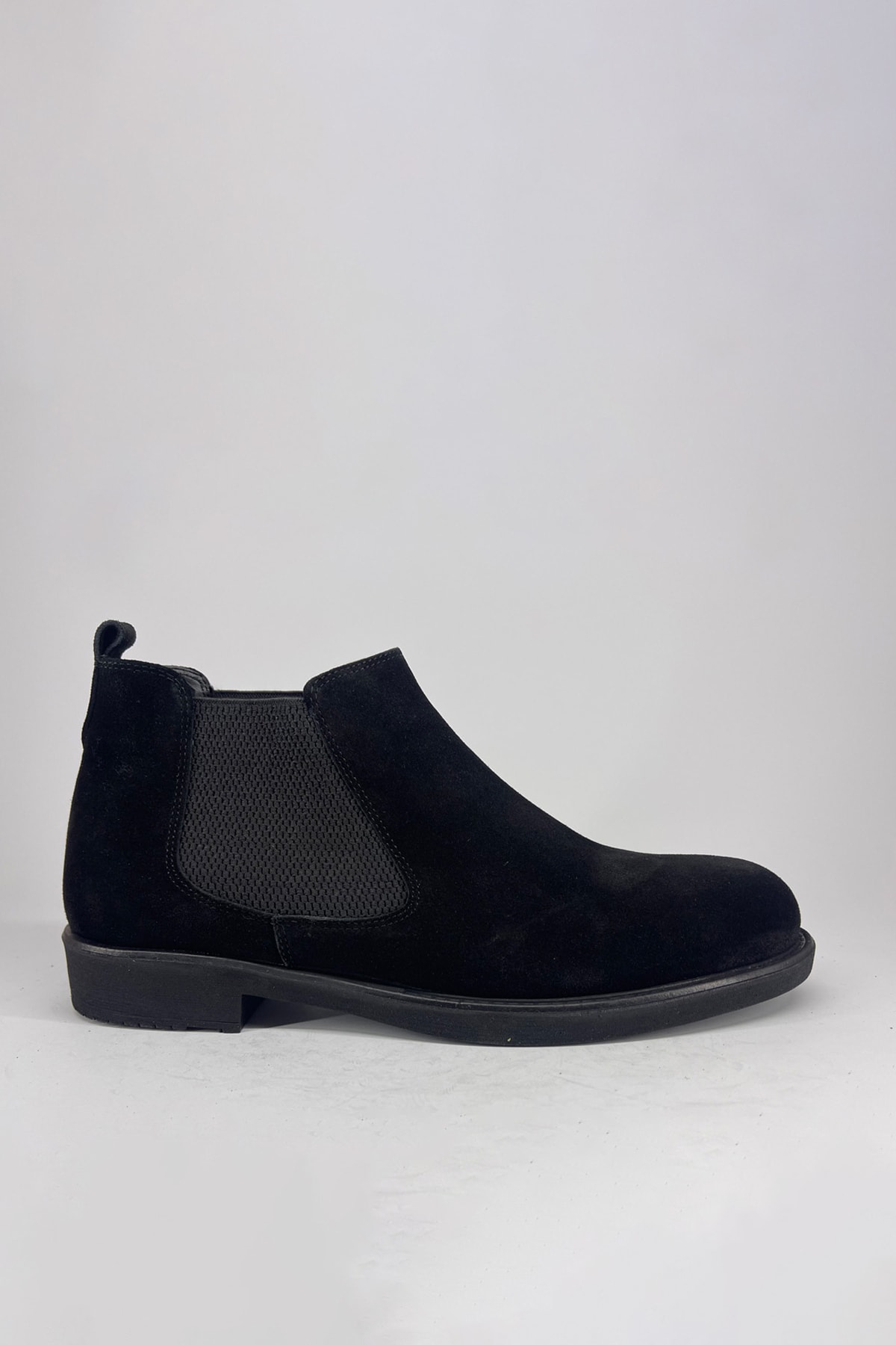 CEMAL SALUR Hakiki Deri Süet Erkek Bot Kışlık Lastikli Bağcıksız Siyah Ayakkabı