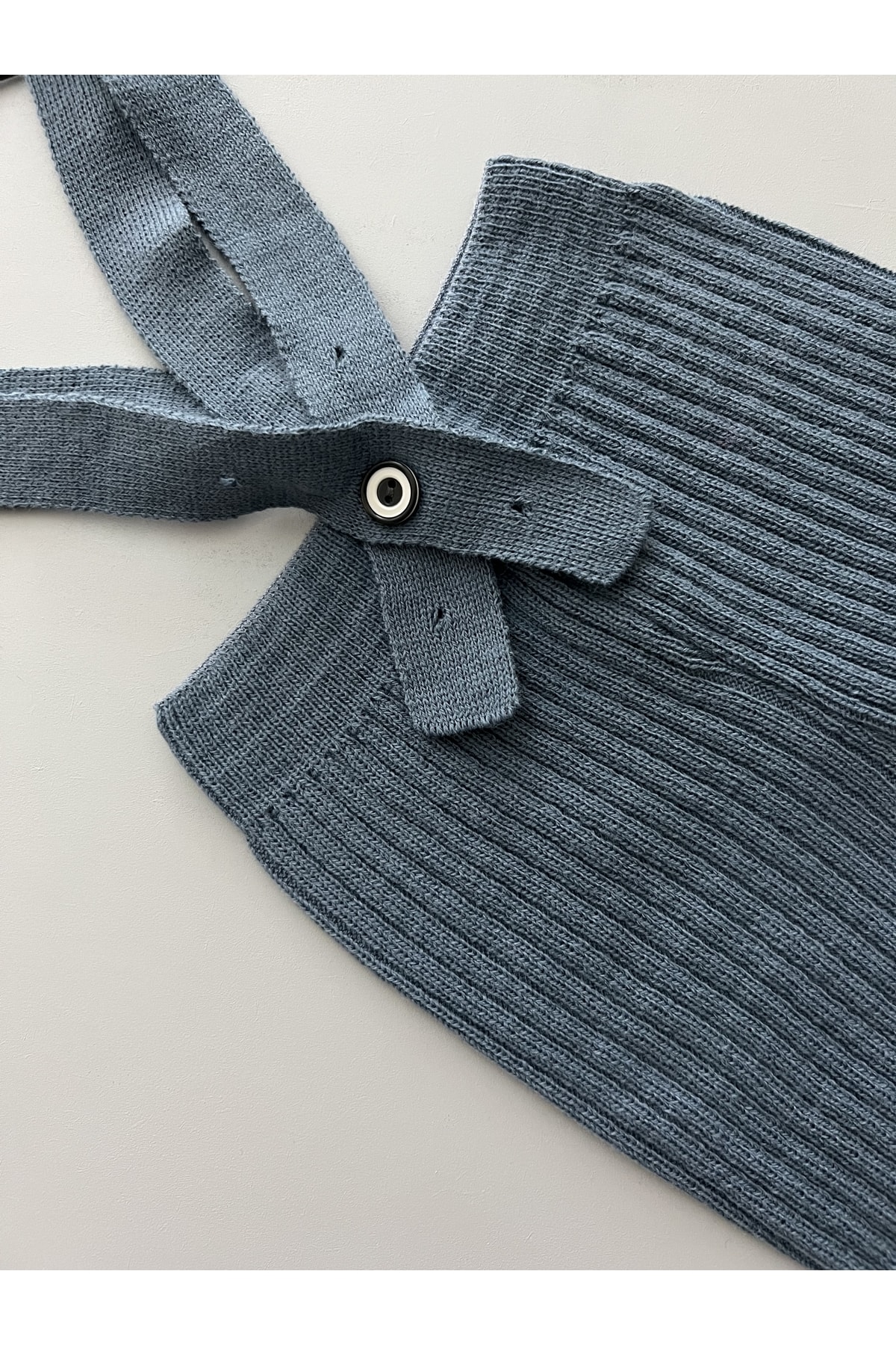 Sparrow Laurel Indigo Rengi Yüksek Bel Önden Çapraz Askılı Ayarlanabilir Fitilli Bebek Triko Tayt Pantolon fotoğrafı 5 (önizleme)