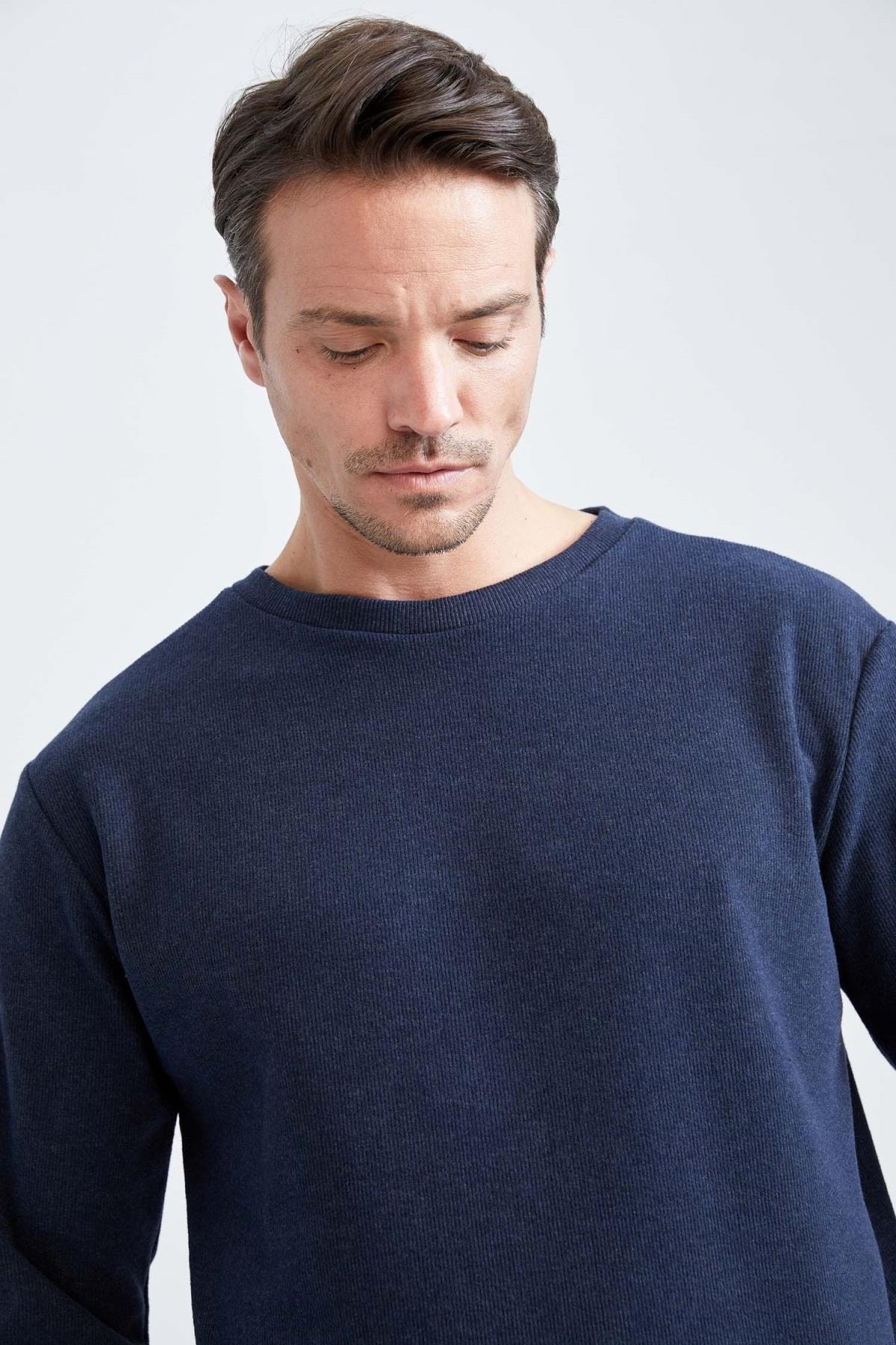 سویشرت مردانه آبی سرمه ای دفاکتو | Z4300AZ22SM اورجینال - تصویر 3