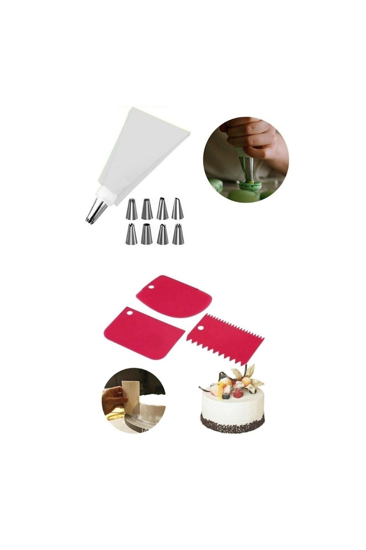 Pastacı Seti Krema Torbası Pasta Şekillendirici Hamur Kesici Kazıyıcı 12li Set