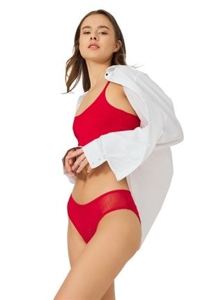 Kırmızı Tül Özel Bölgesi Açık Fantezi Kadın Bikini Külot CTNHLL6017
