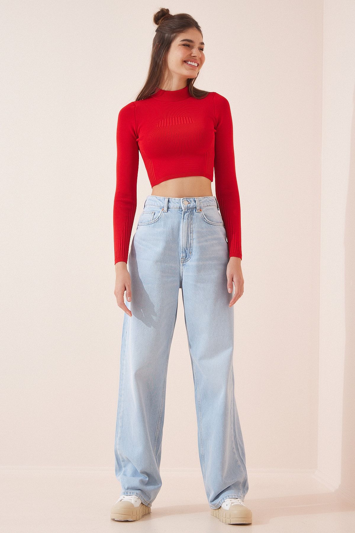 Happiness İstanbul Jeans Dunkelblau Wide Leg Fast ausverkauft