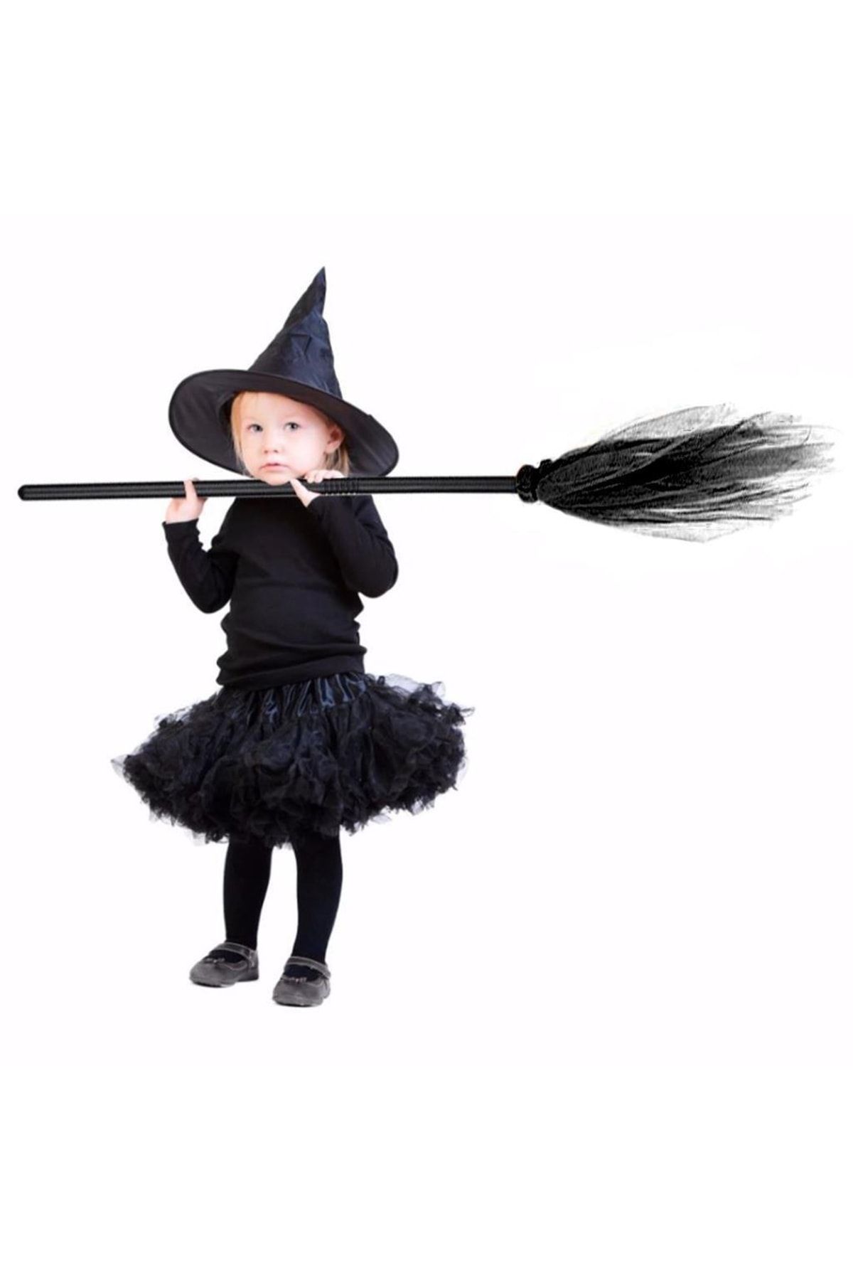 Mashotrend-Black Witch Hat + Broom Halloween Hat - Halloween Hat - Witch Broom 4