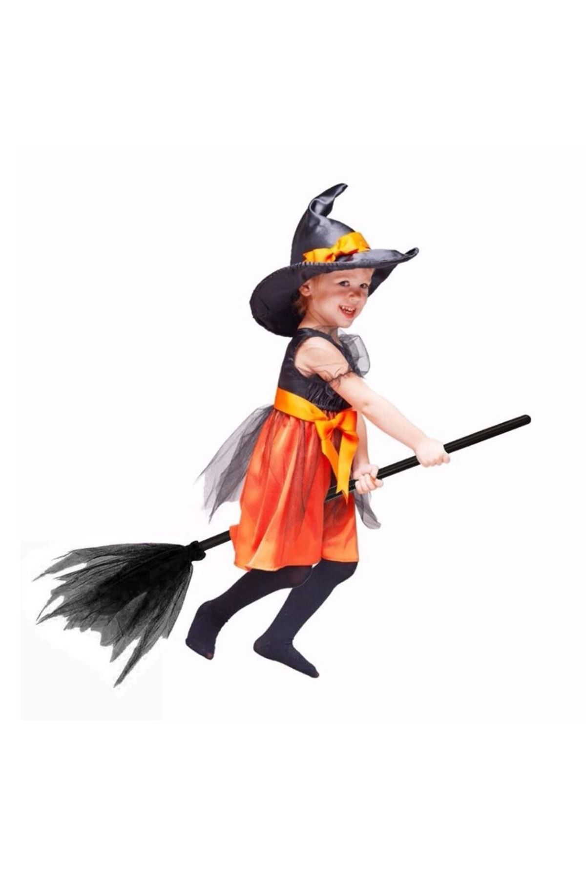 Mashotrend-Black Witch Hat + Broom Halloween Hat - Halloween Hat - Witch Broom 5
