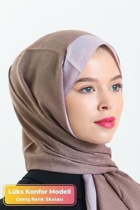 Luxury Serisi Şık Monogram Modeli Pamuklu Pratik Eşarp Düz Renk Tesettür Şal Sütlü Acı Kahve Luxury Scarf Hijab Çift İki Renkli DDR
