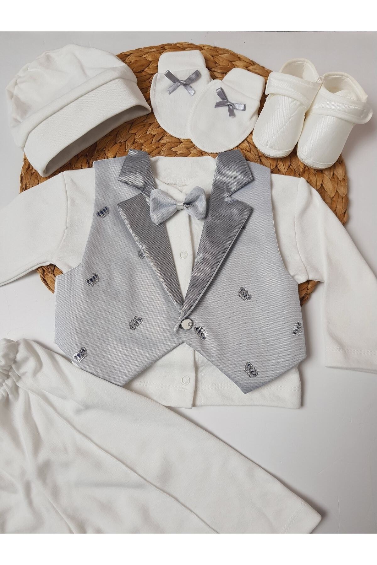 PİLEKİ BABY 0 6 Aylık Yenidoğan % 100 Pamuk 6 Parça Yelekli Özel Gün Mevlüt Sünnet Takımı Sünnetlik Mevlütlük fotoğrafı 2 (önizleme)