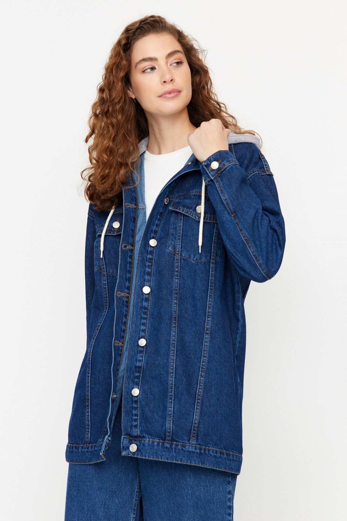 Dark indigo denim jacket womens top