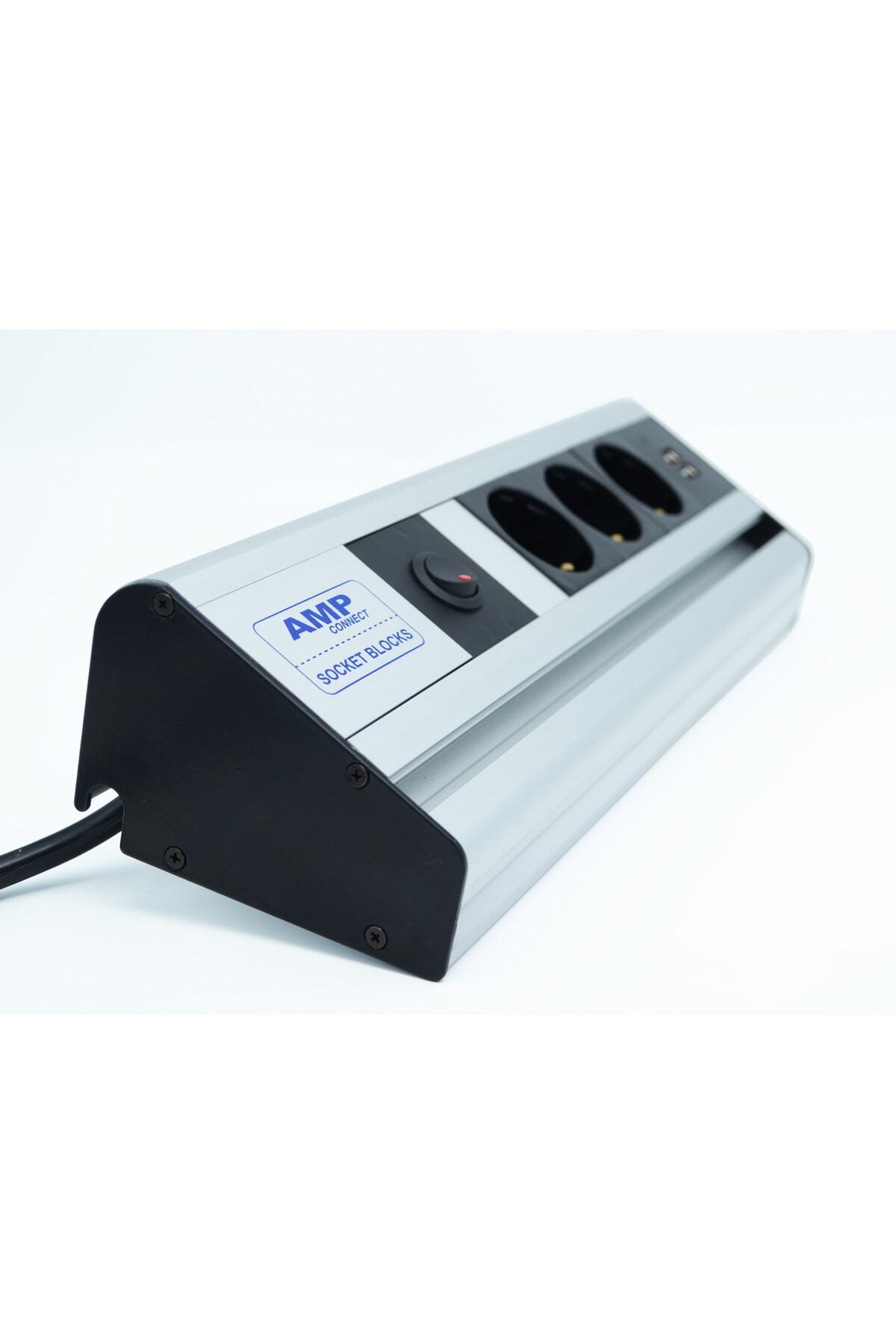 AMP CONNECT-Kitchen Counter/Under Cabinet with LED Light and Switch 3 Mains+2 USB Sockets 2