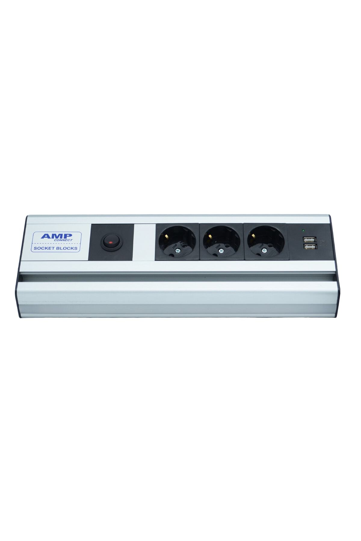 AMP CONNECT-Kitchen Counter/Under Cabinet with LED Light and Switch 3 Mains+2 USB Sockets 5