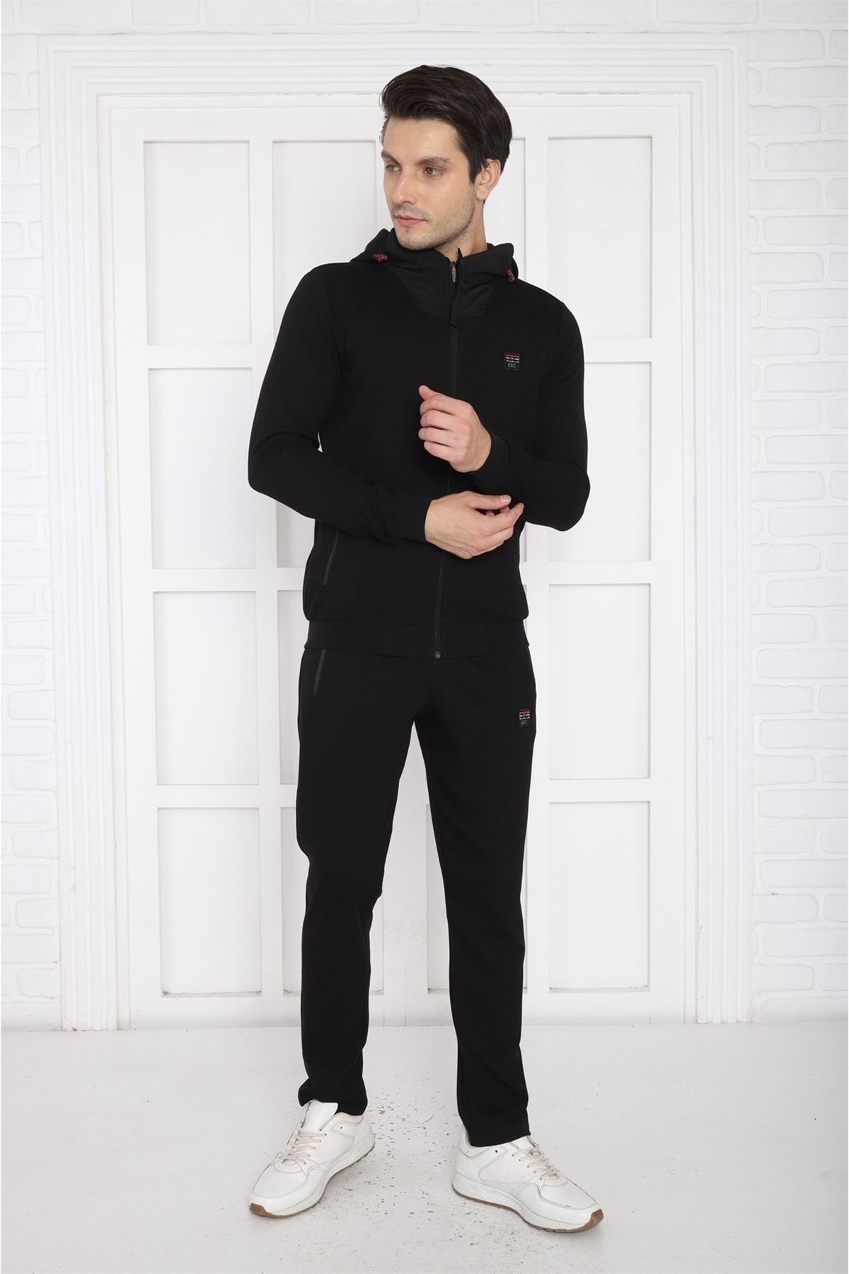 ست گرمکن ورزشی مردانه SLIMFIT مردانه'S HOODED 4 جیب فصل مجموعه لباس سیاه Escetic