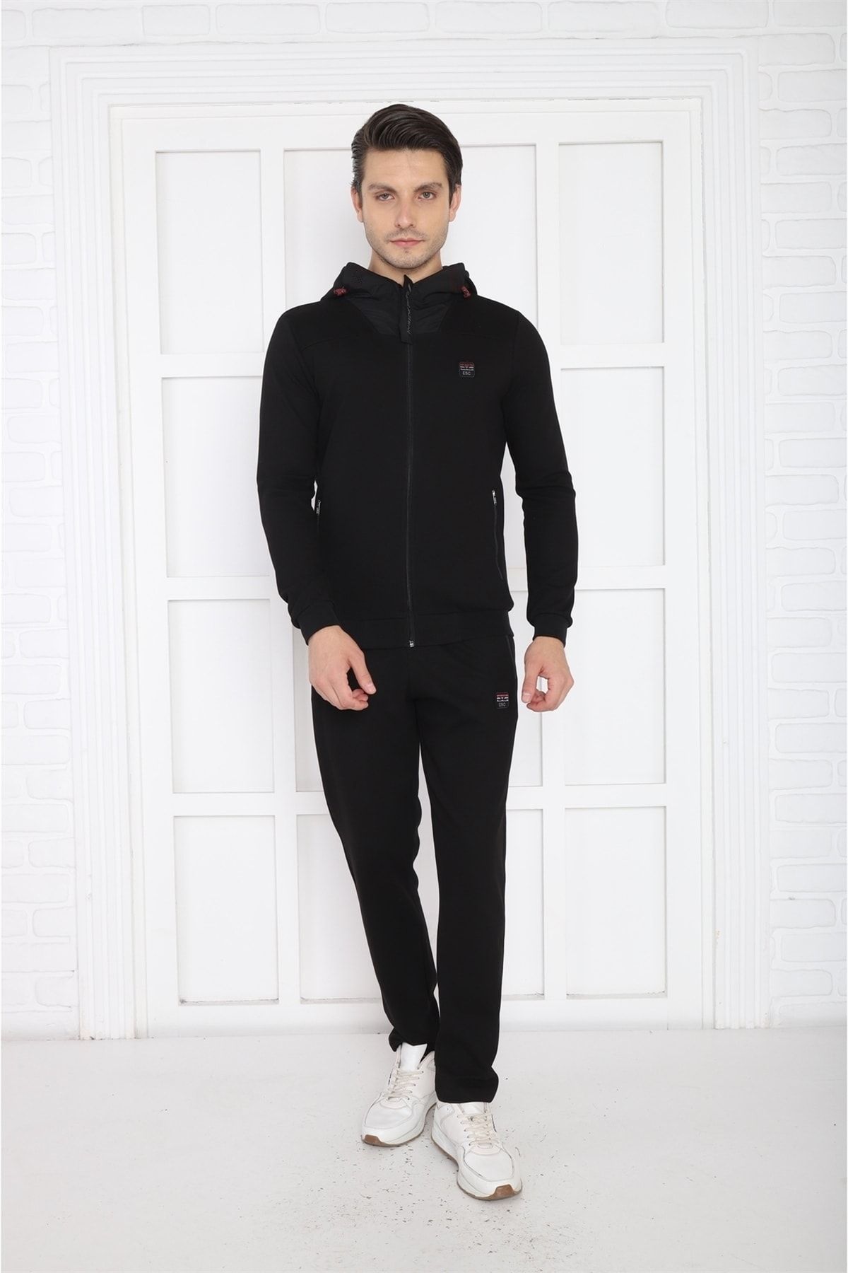 ست گرمکن ورزشی مردانه SLIMFIT مردانه'S HOODED 4 جیب فصل مجموعه لباس سیاه Escetic