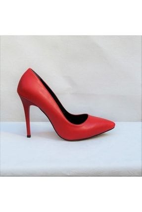 Kırmızı Mat Deri Ince Topuk Zarif Kadın Stiletto Topuklu Ayakkabı TRN81903
