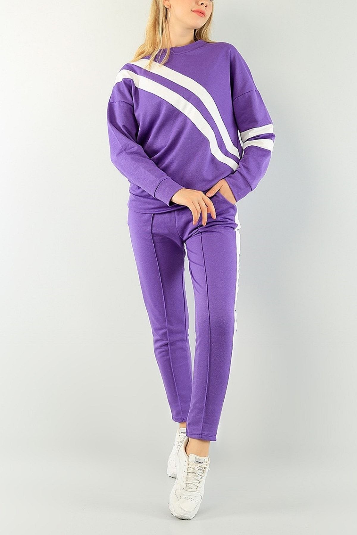 bayansepeti Women s White Stripe Detailed Long Sleeve Pocket