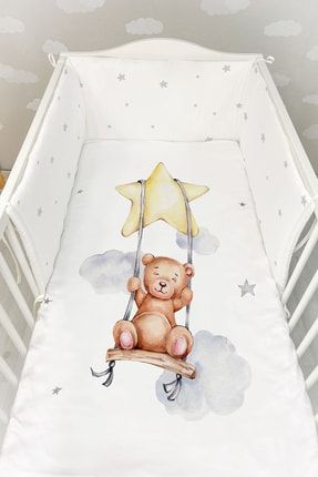 Pure Baby Serisi Bebek Başucu Koruyucu ve Baskılı Çarşaflı Uyku Seti ETBUK001PB112