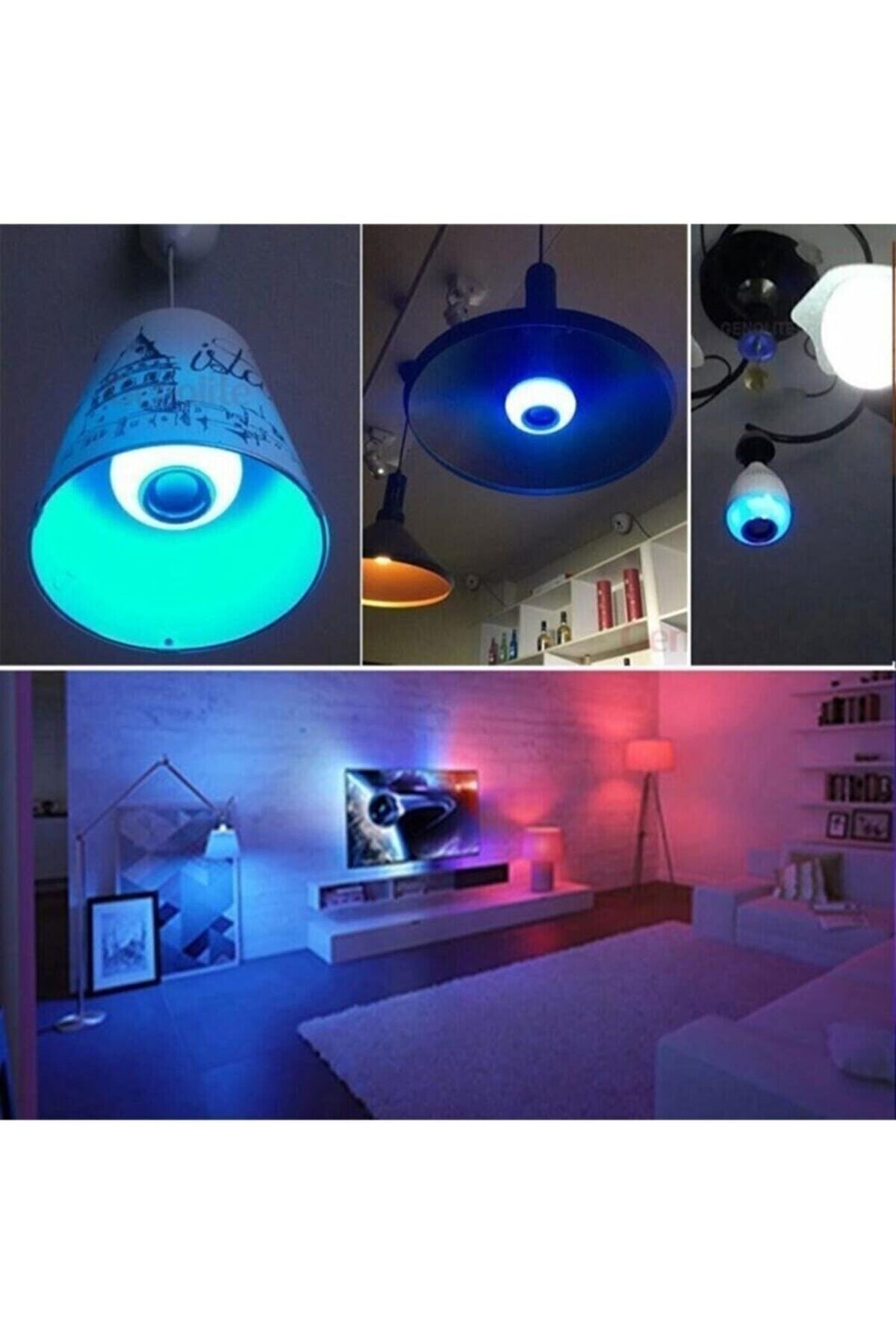 Rgb Dekor Bluetooth Hoparlörlü Kumandalı Rgb Akıllı Led Ampul 16 Renk Bluetooth Ampulü Rengarenk 9