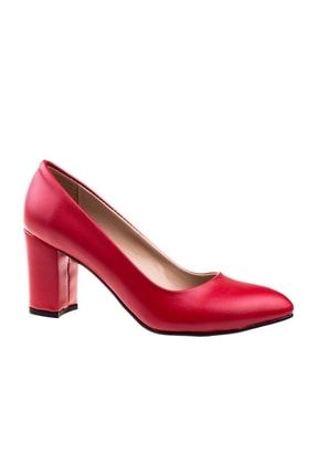 Kalın Topuk 7 cm Suni Deri Kırmızı Klasik Ayakkabı TX65B2C1292421