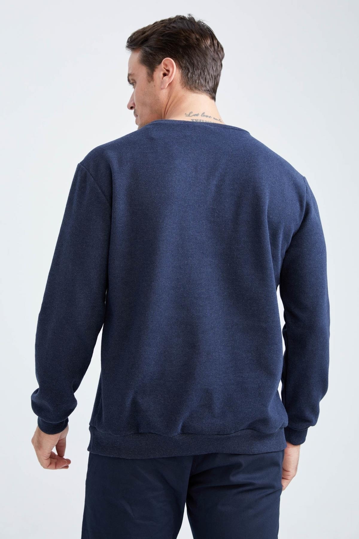 سویشرت مردانه آبی سرمه ای دفاکتو | Z4300AZ22SM اورجینال - تصویر 4