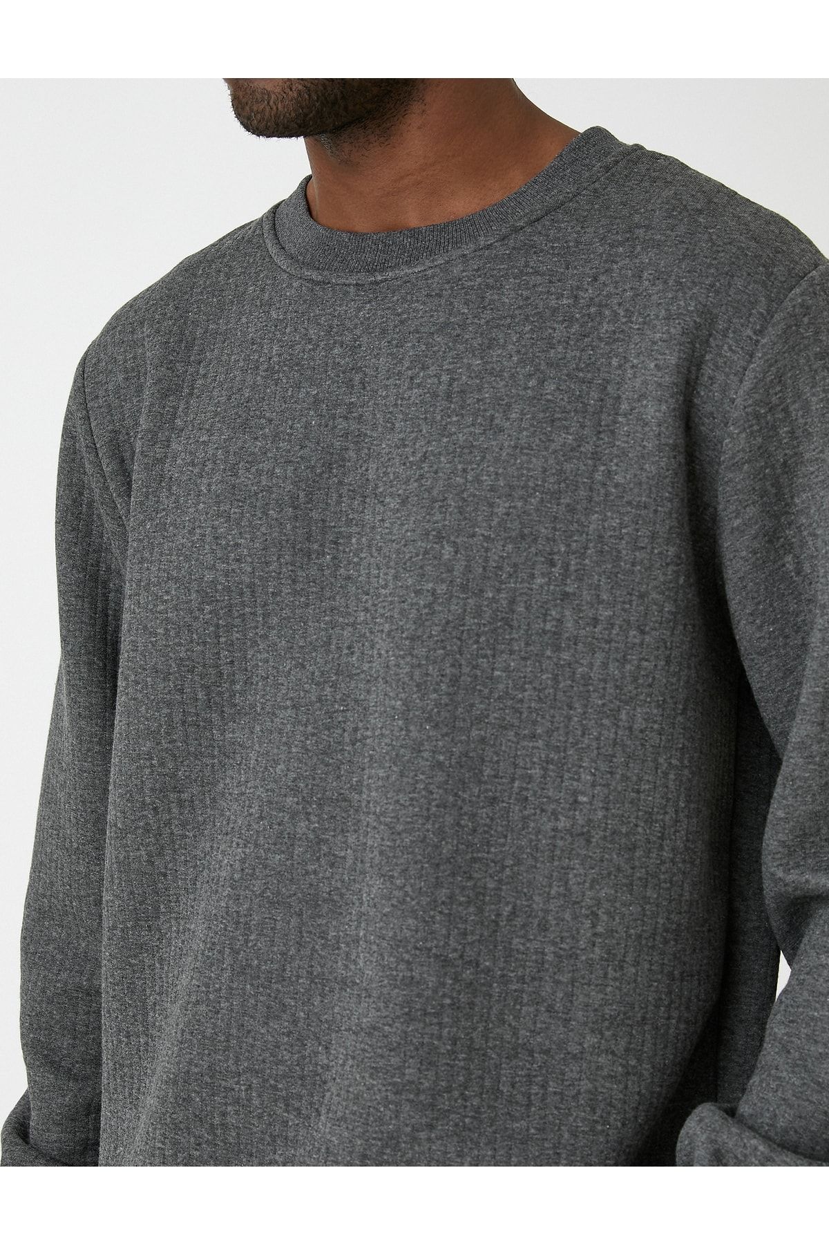 Koton-Basic Textured Sweatshirt Crew Neck 5