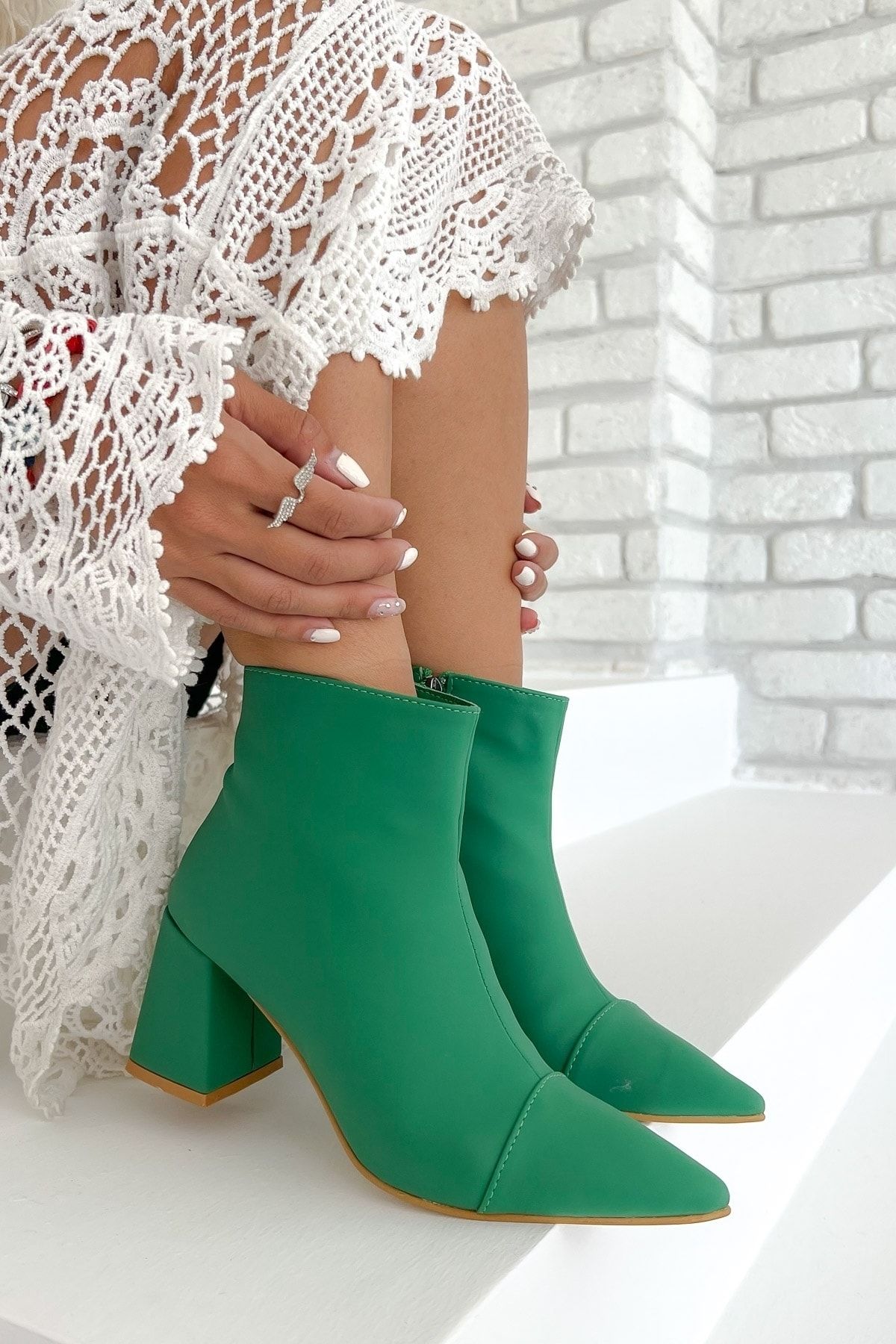 Shoebutik Ankle Boots Green Flat Trendyol