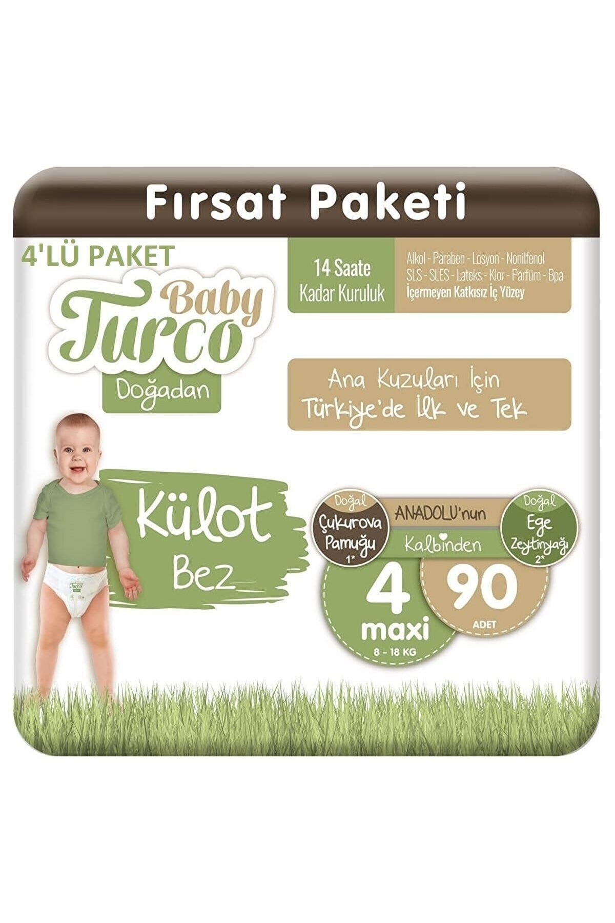 Baby Turco Doğadan Külot Bez 4 Numara Maxi 4'lü Paket 360 Adet