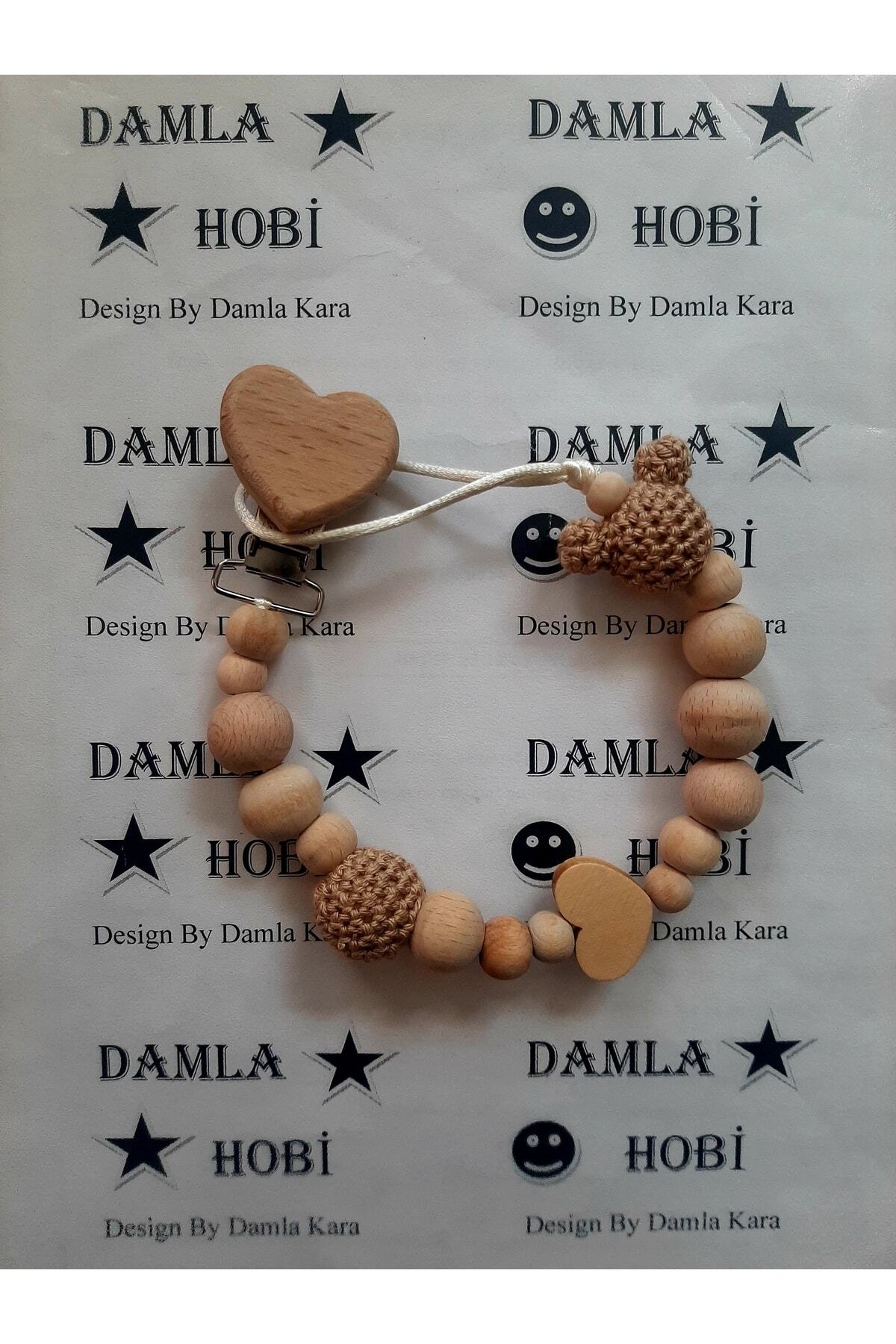 DML HOBİ Doğal Ahşap Kalp Detayli Emzik Zinciri