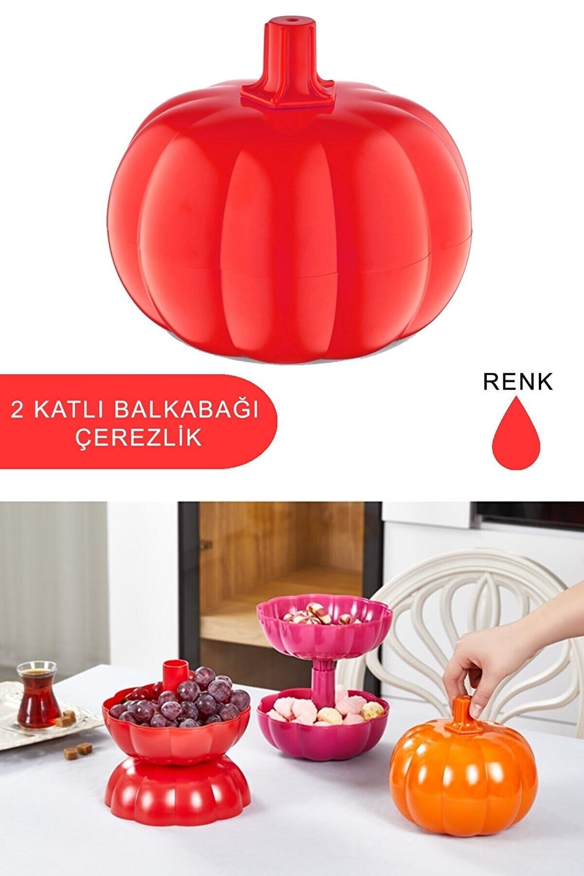 Poomy-Pumpkin Presentation Holder / Red Large Practical Snack Bowl with 2 Layers or Single Layers Usable 1
