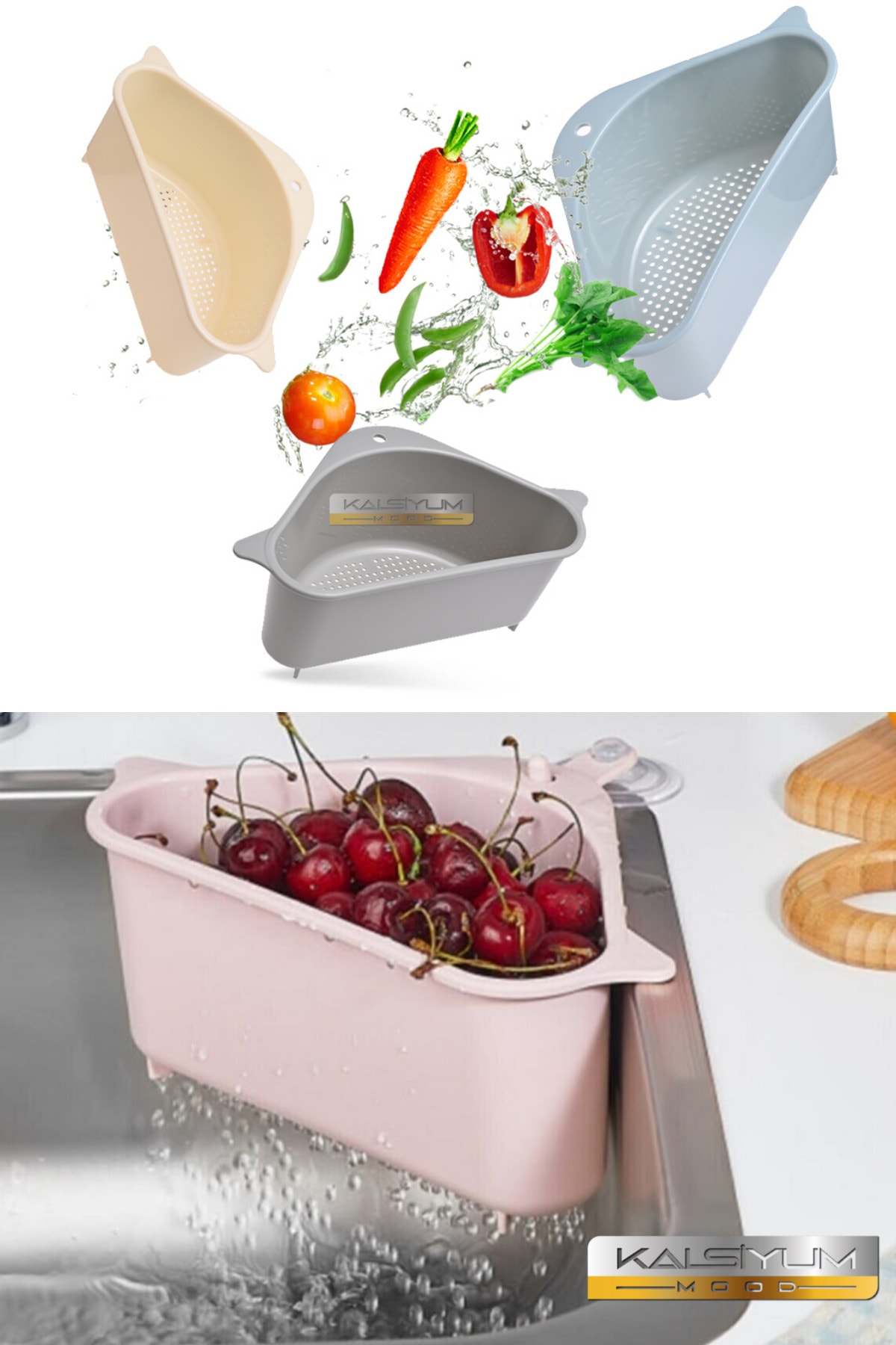 Kalsiyum Mood Kitchen Triangle Sink Strainer Fruit Vegetable