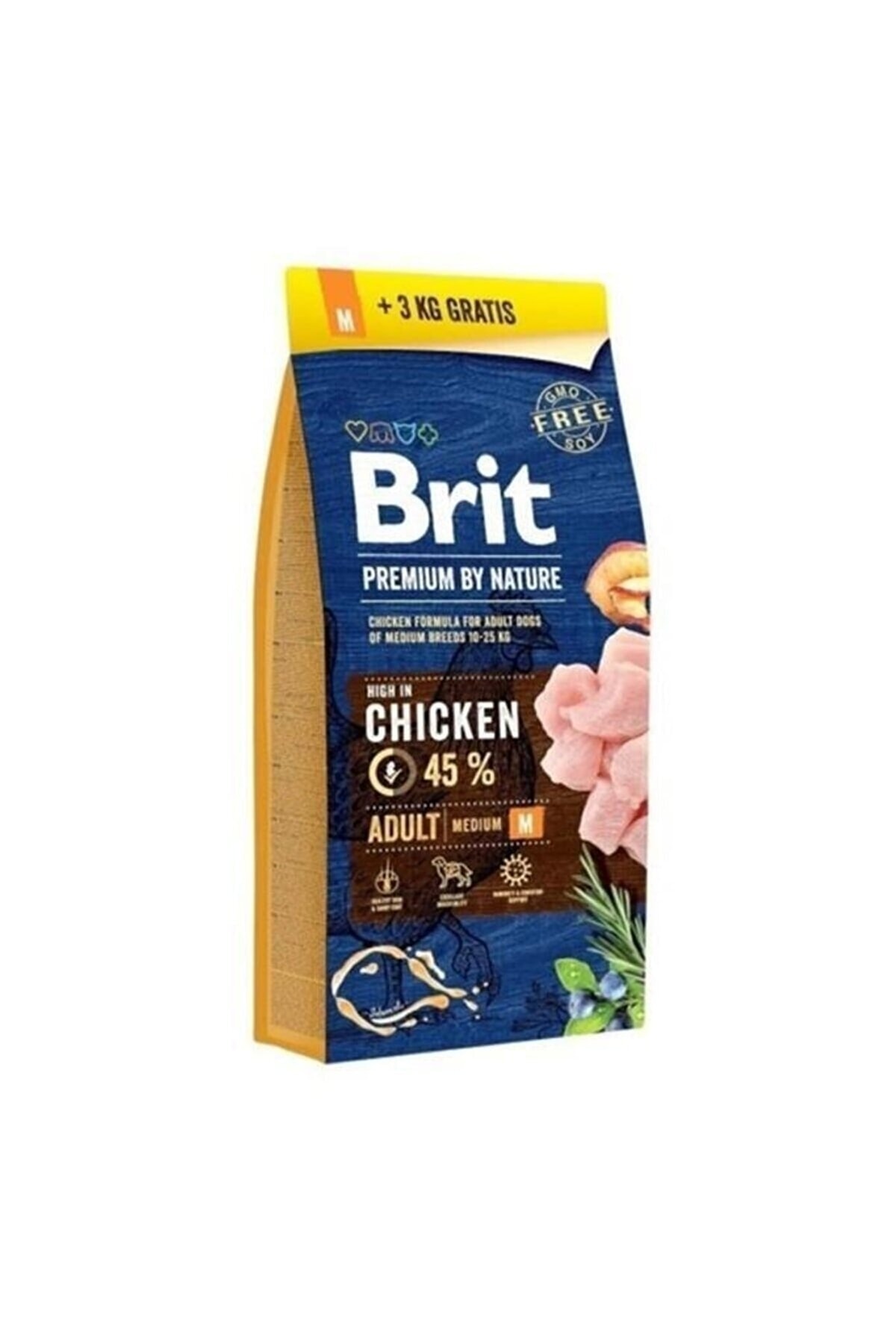 Brit Care Premium Tavuklu Orta Irk Yetişkin Köpek Kuru Maması 15 Kg + 3 Kg Hediye