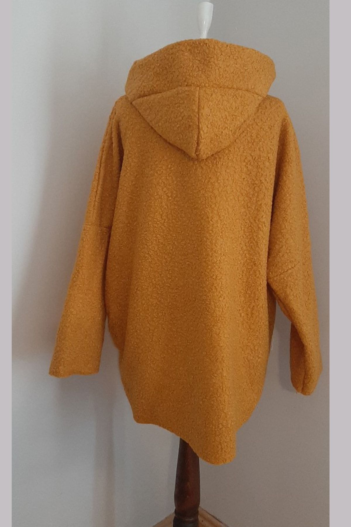 AYASOFYA OTANTIK Women s Italian Mustard Hooded Short Boucle Coat