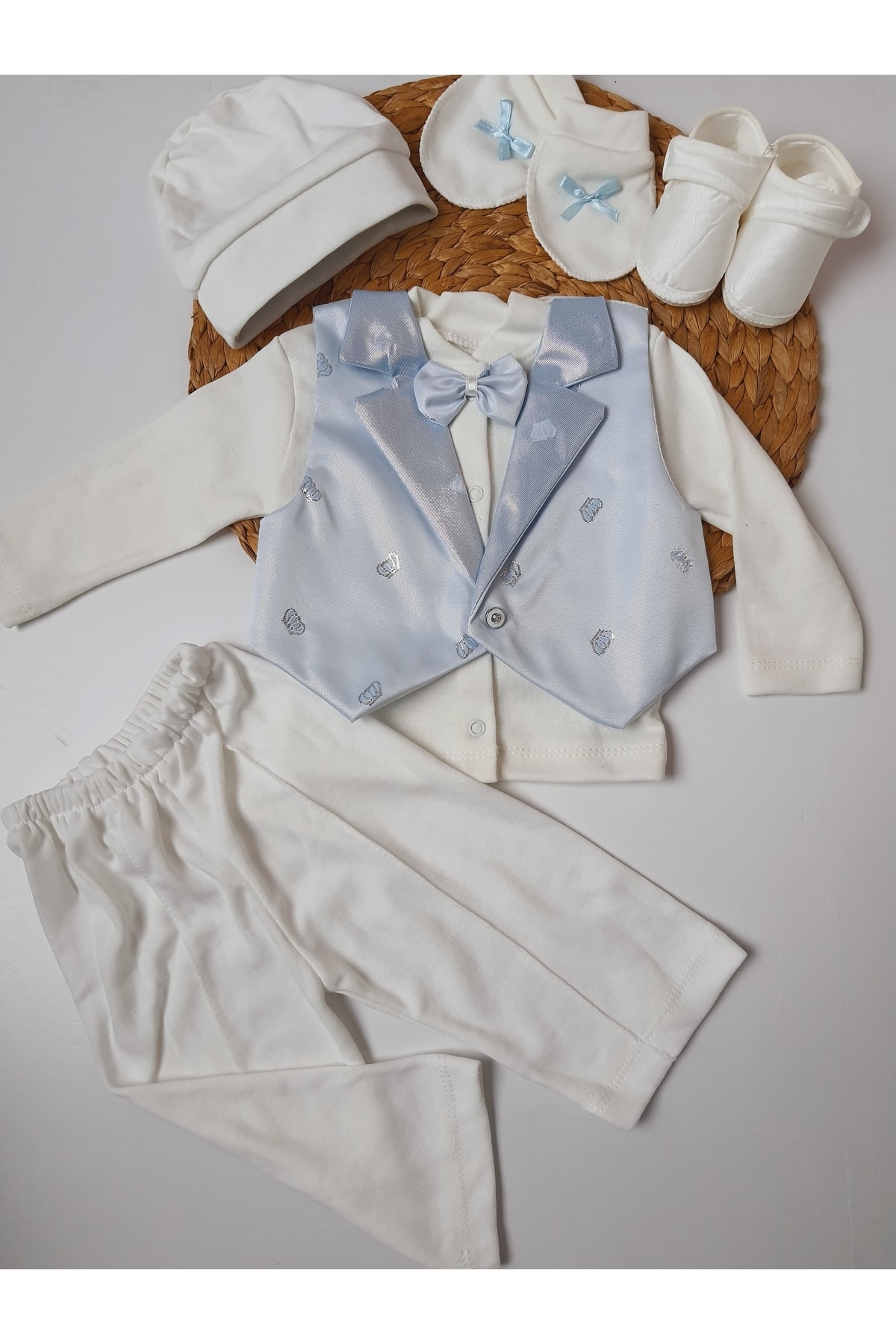 PİLEKİ BABY 0 6 Aylık Yenidoğan % 100 Pamuk 6 Parça Yelekli Özel Gün Mevlüt Sünnet Takımı Sünnetlik Mevlütlük fotoğrafı 2 (önizleme)