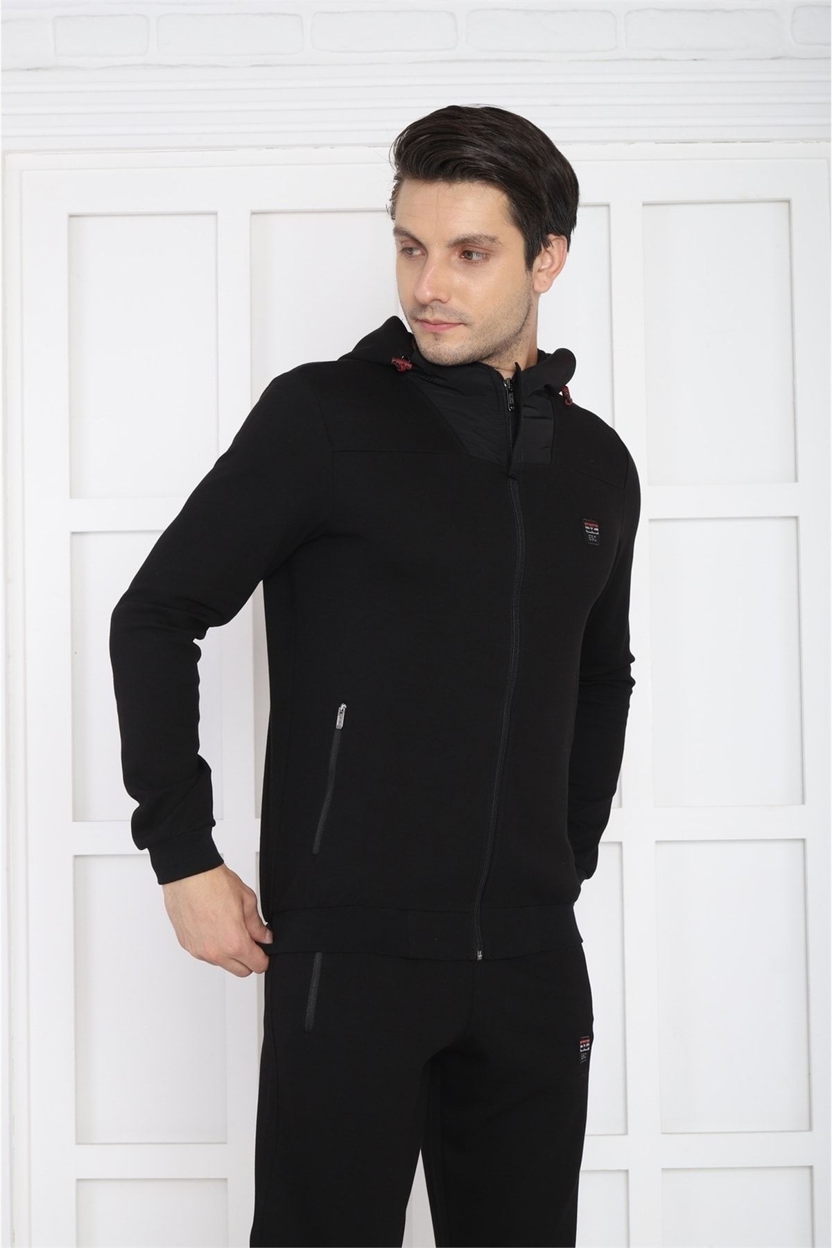 ست گرمکن ورزشی مردانه SLIMFIT مردانه'S HOODED 4 جیب فصل مجموعه لباس سیاه Escetic