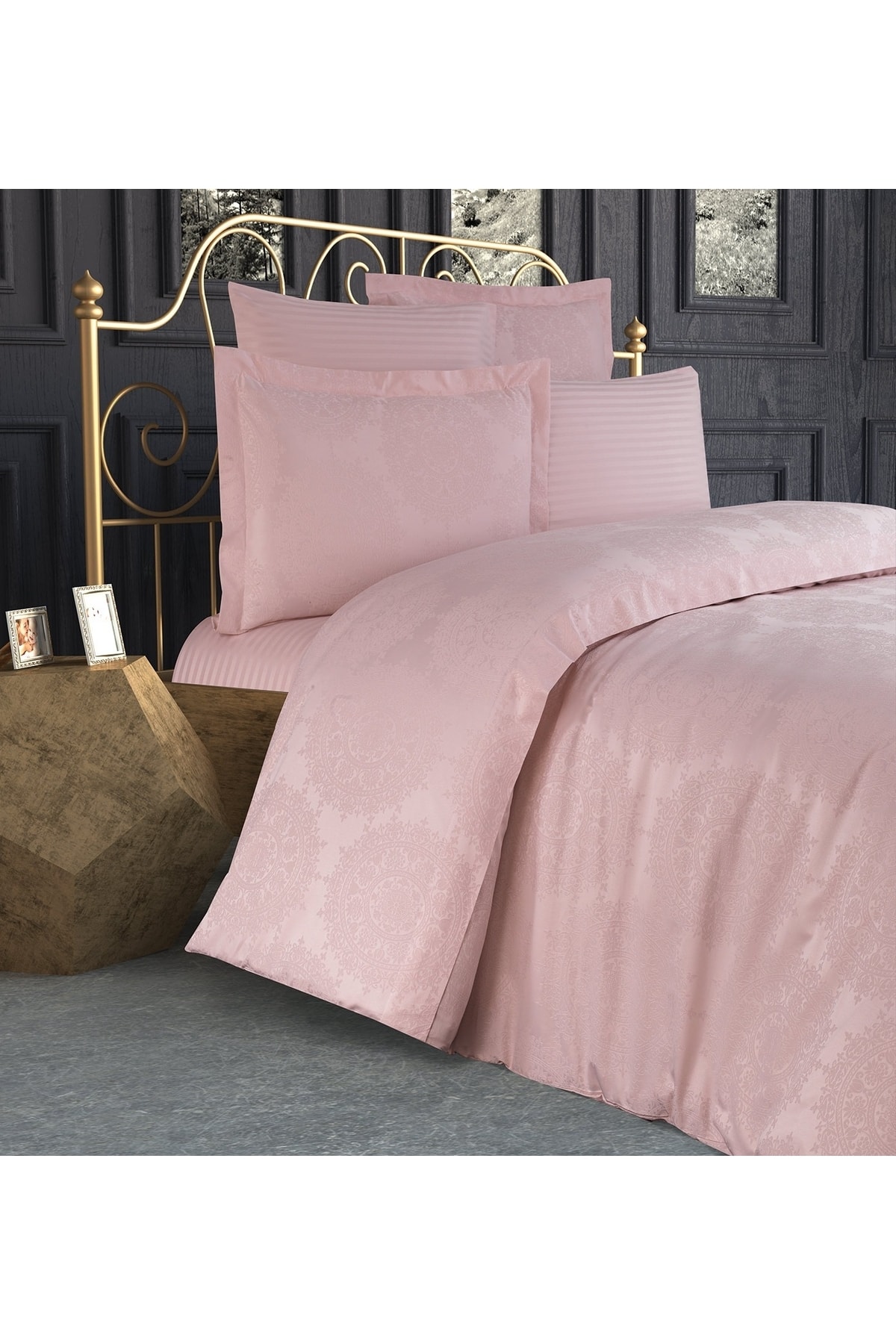 Tiara Bamboo Jacquard Fabric Powder Double Duvet Cover Set 6 Pieces - 898